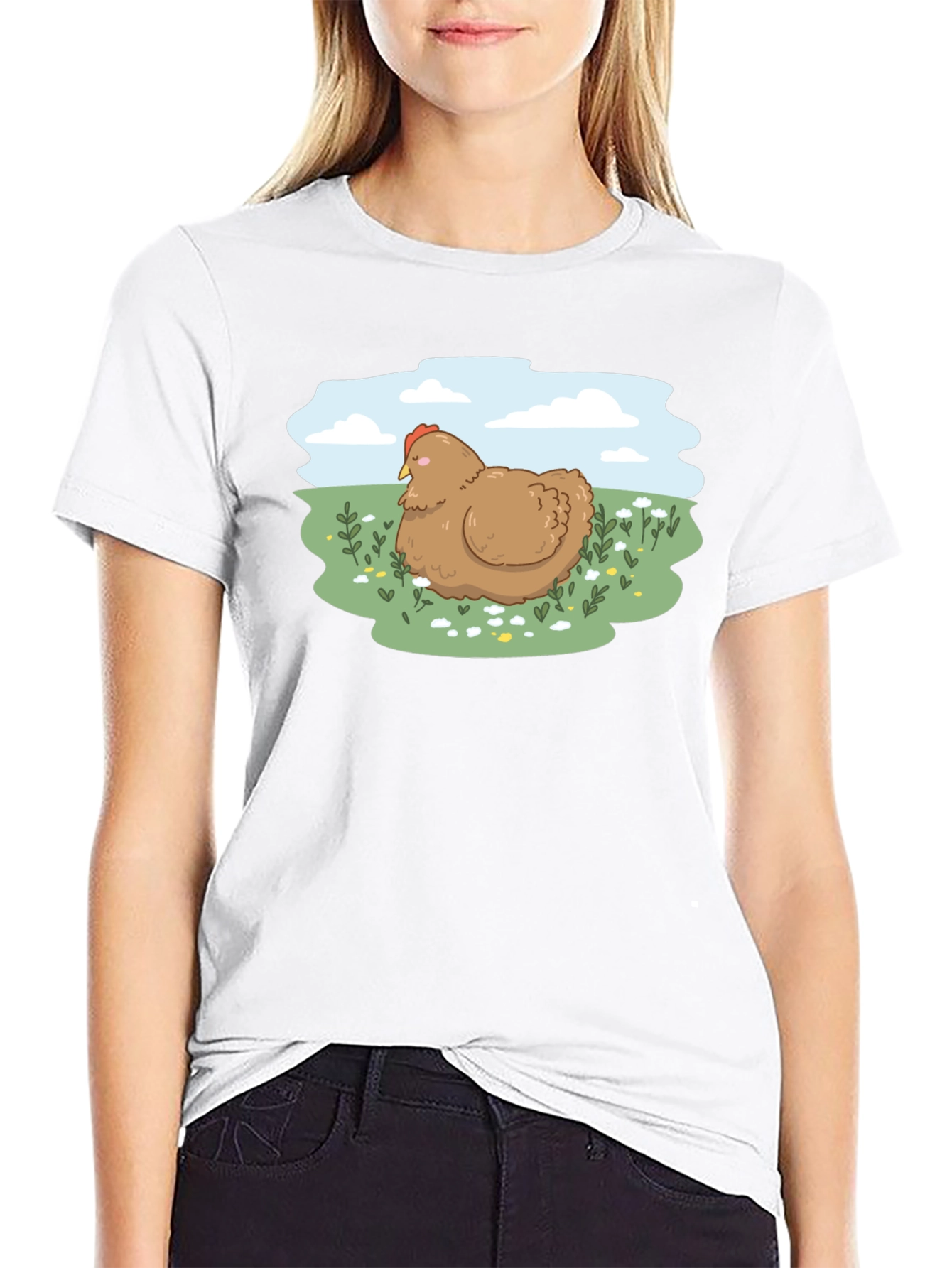 Cute Chicken Meadow Graphic T-Shirt