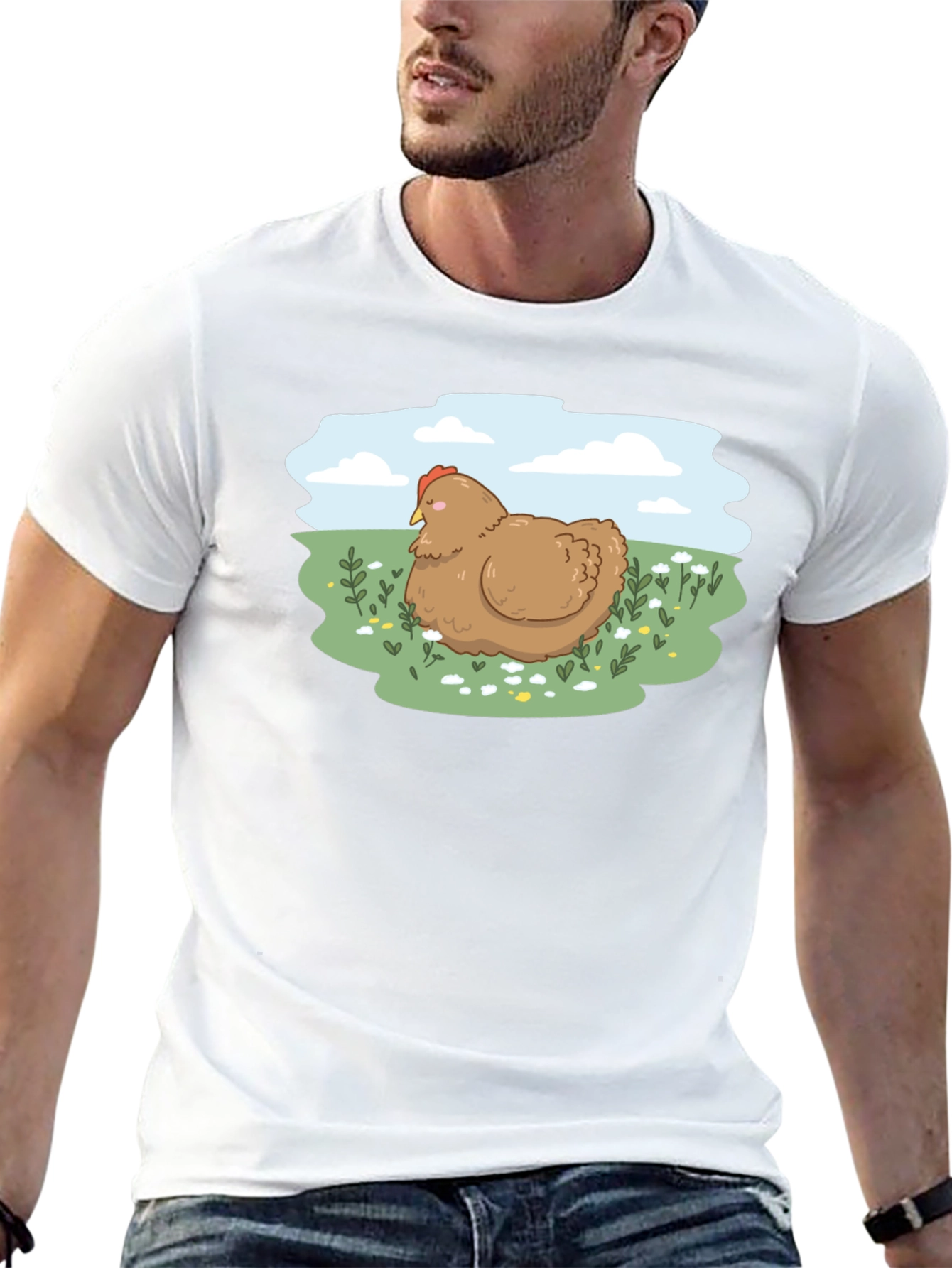 Cute Chicken Meadow Graphic T-Shirt