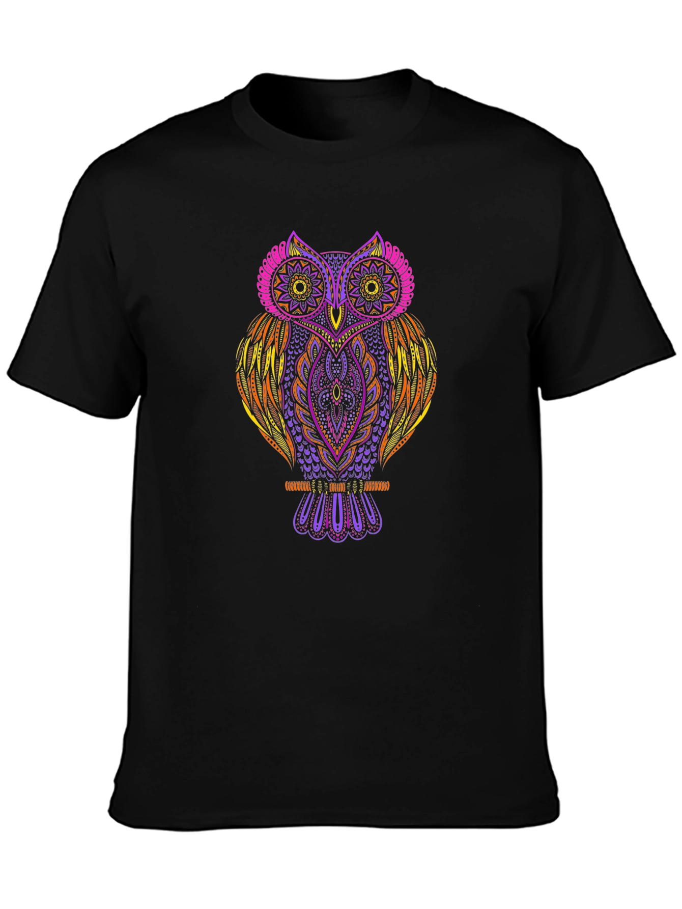 Vibrant Owl Graphic Print Black T-Shirt