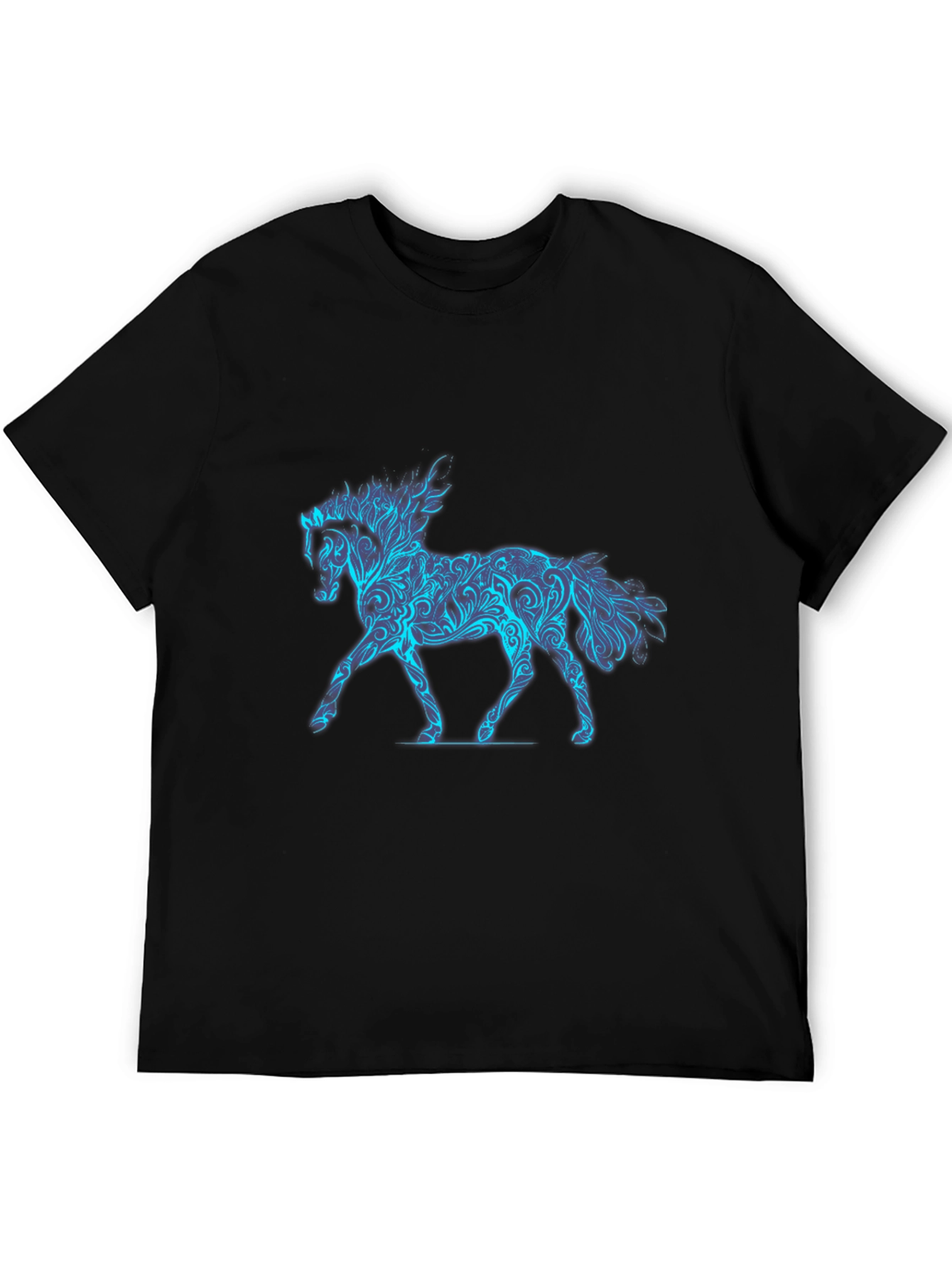 Cool Blue Horse Graphic Black Tee