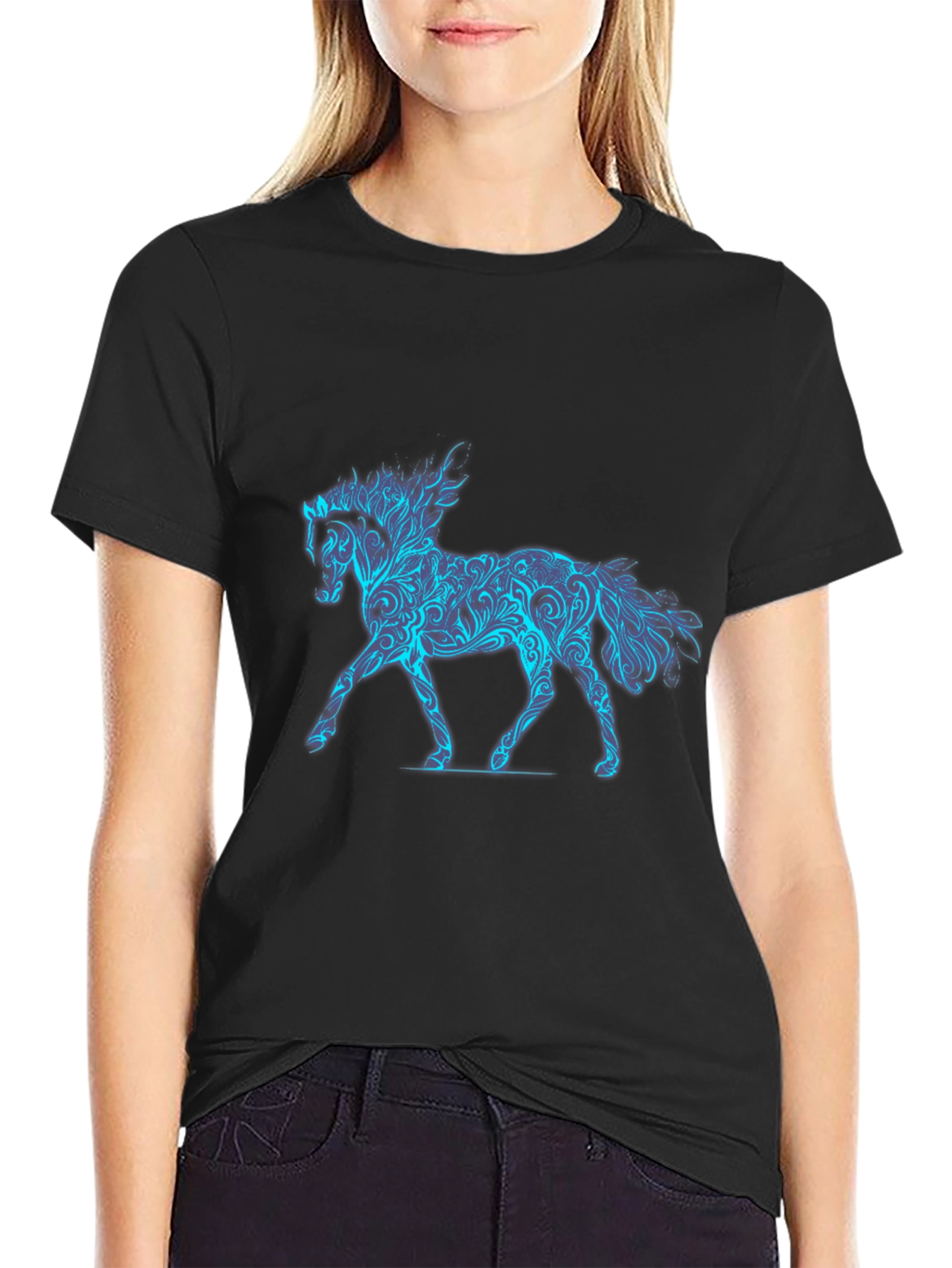 Cool Blue Horse Graphic Black Tee