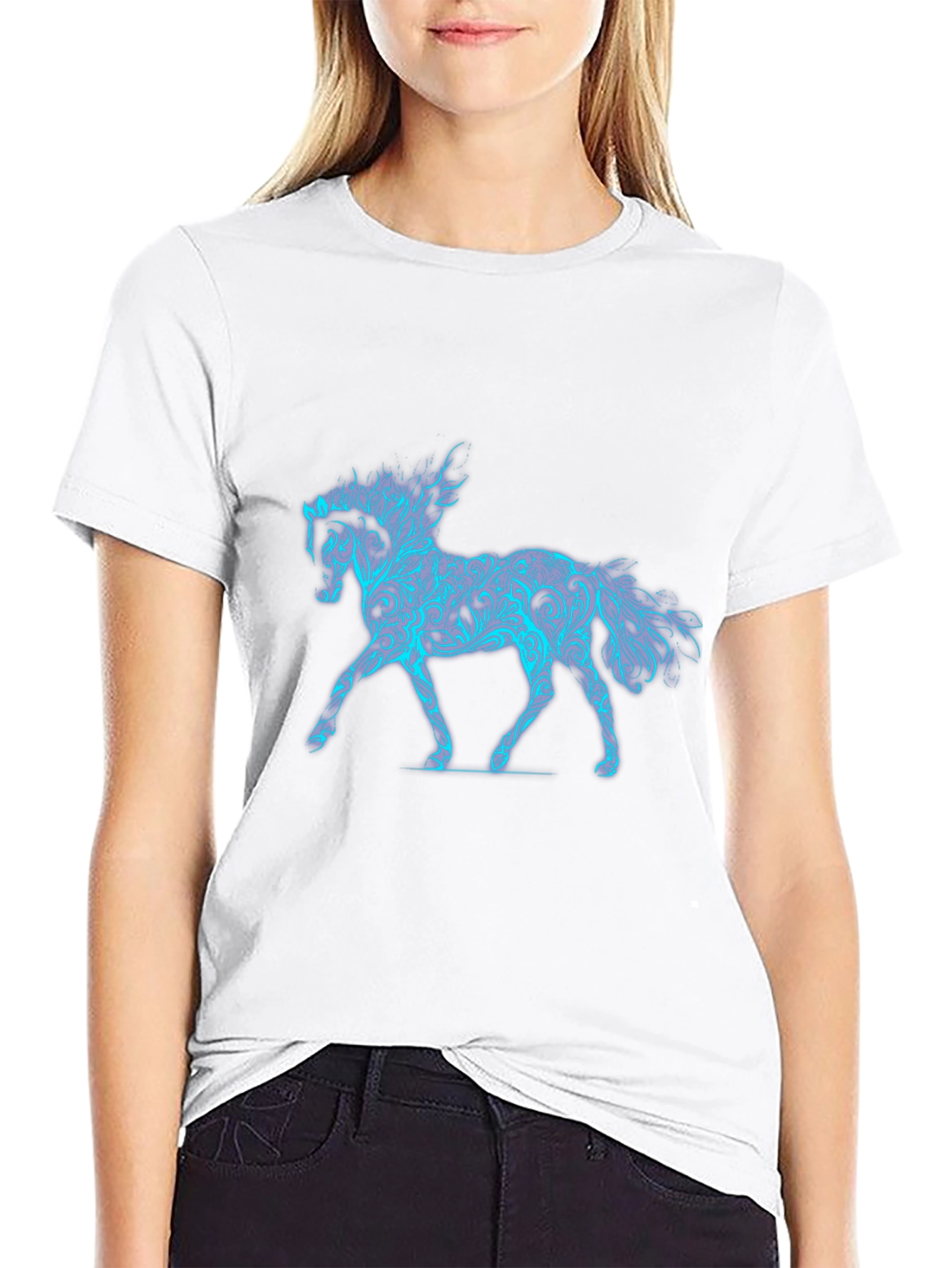 Cool Blue Horse Graphic Black Tee