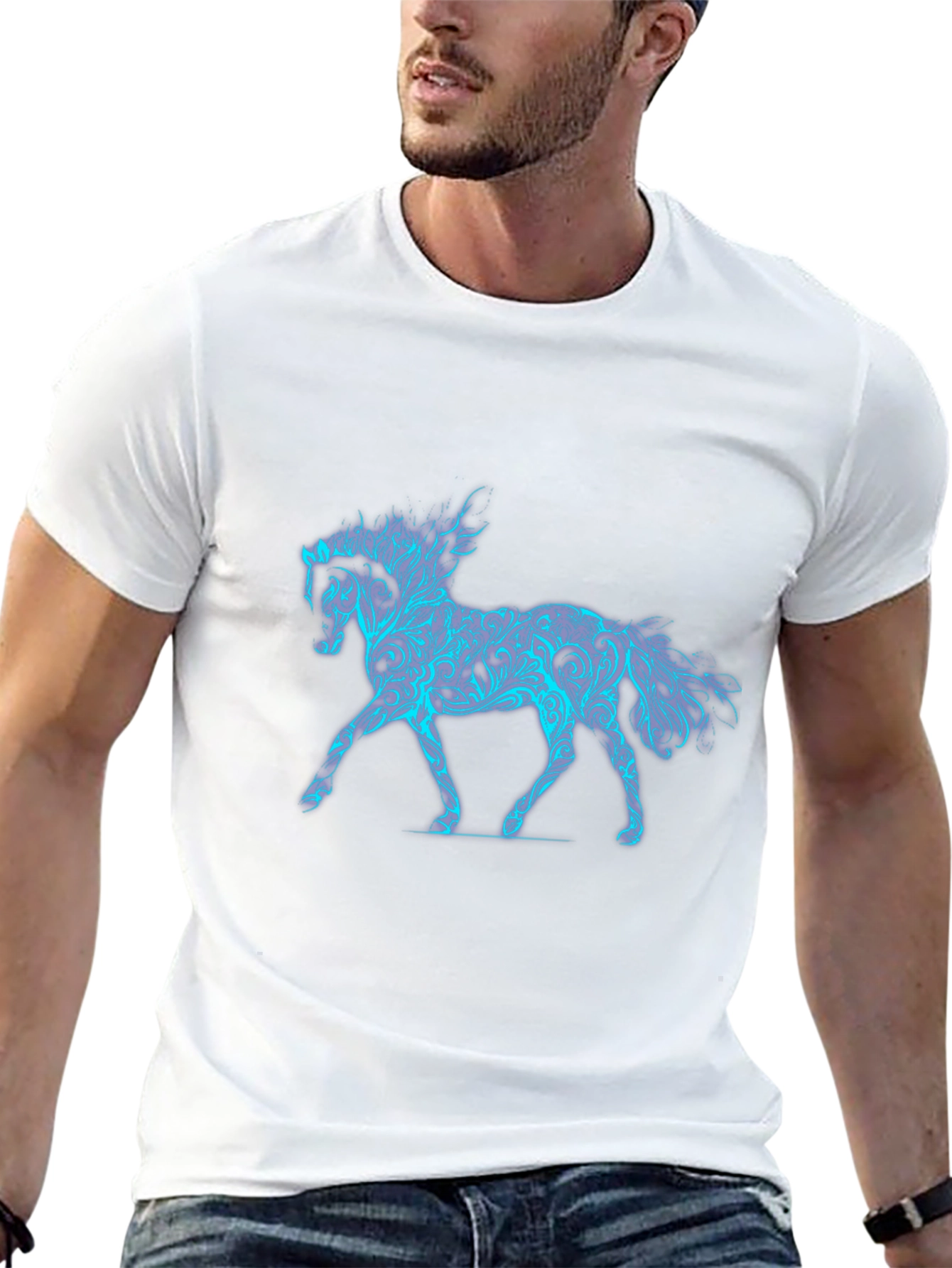 Cool Blue Horse Graphic Black Tee