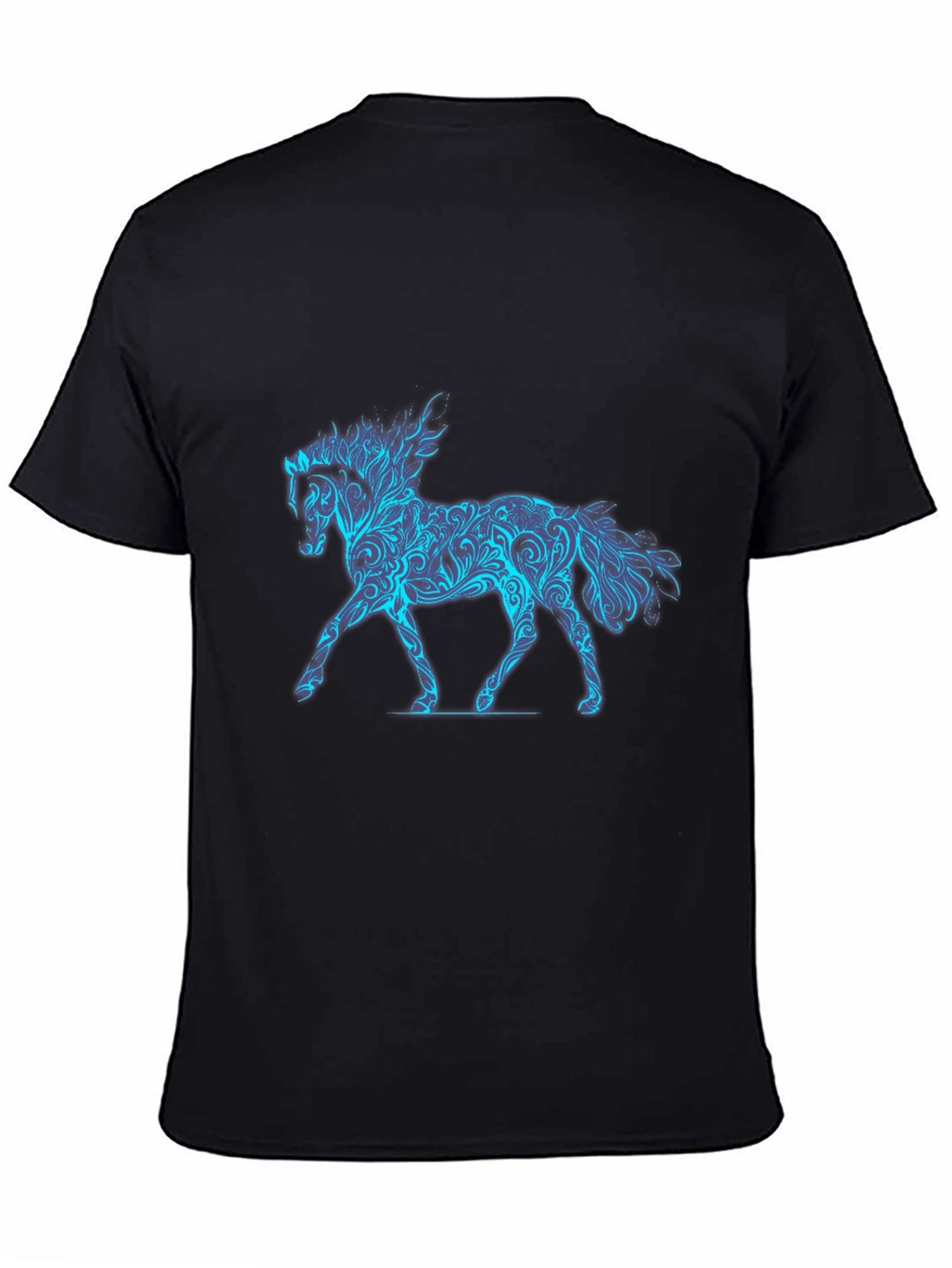 Cool Blue Horse Graphic Black Tee