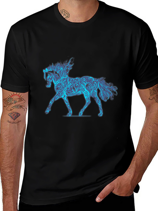 Cool Blue Horse Graphic Black Tee