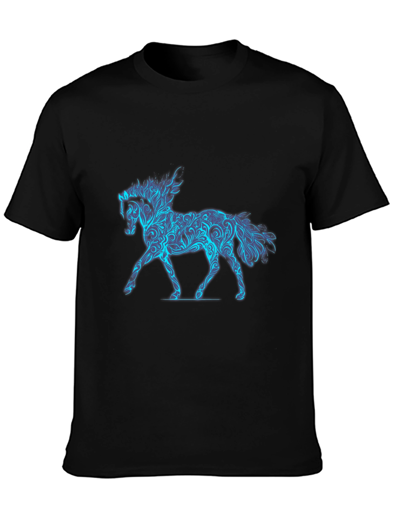 Cool Blue Horse Graphic Black Tee