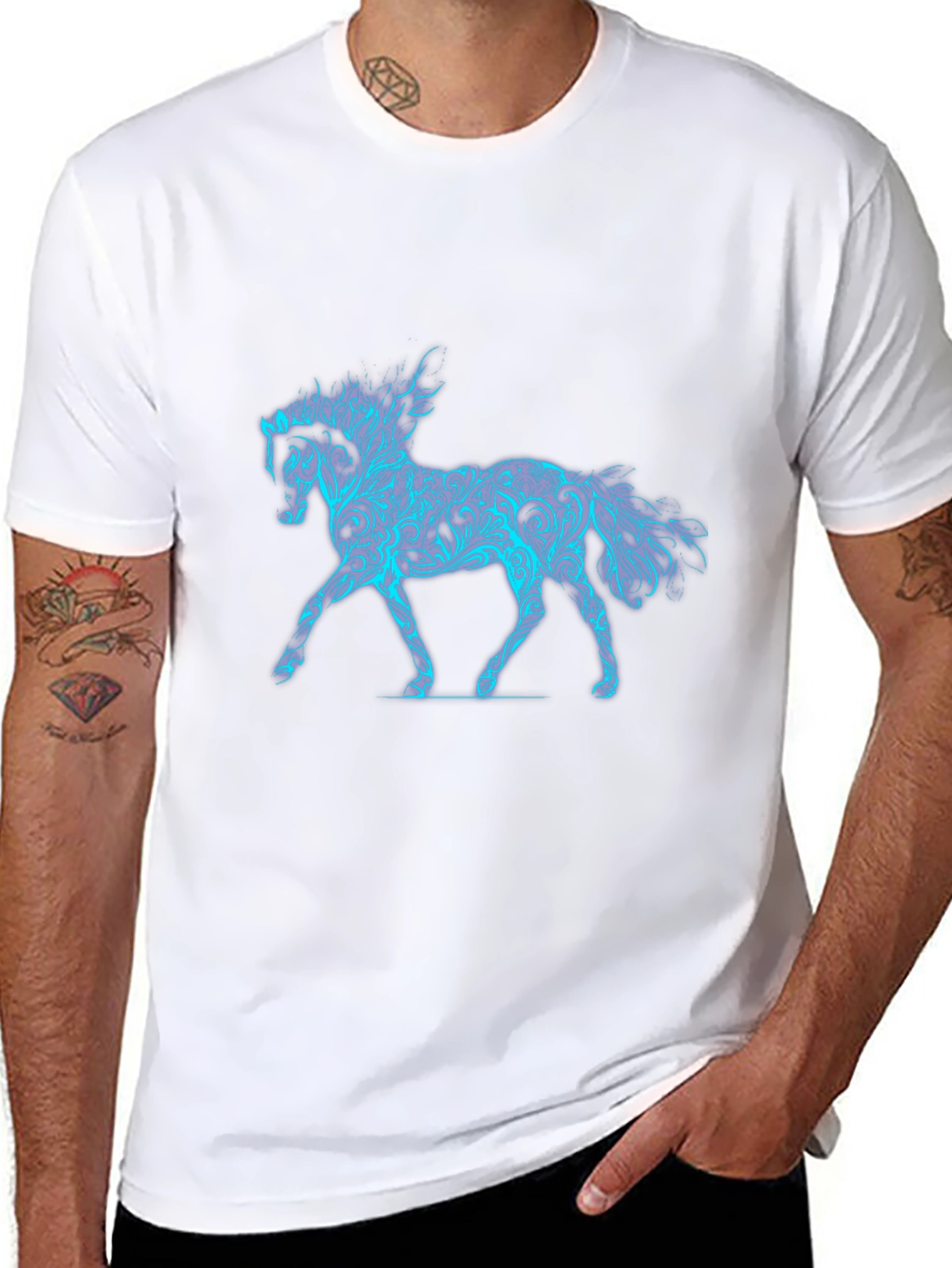 Cool Blue Horse Graphic Black Tee