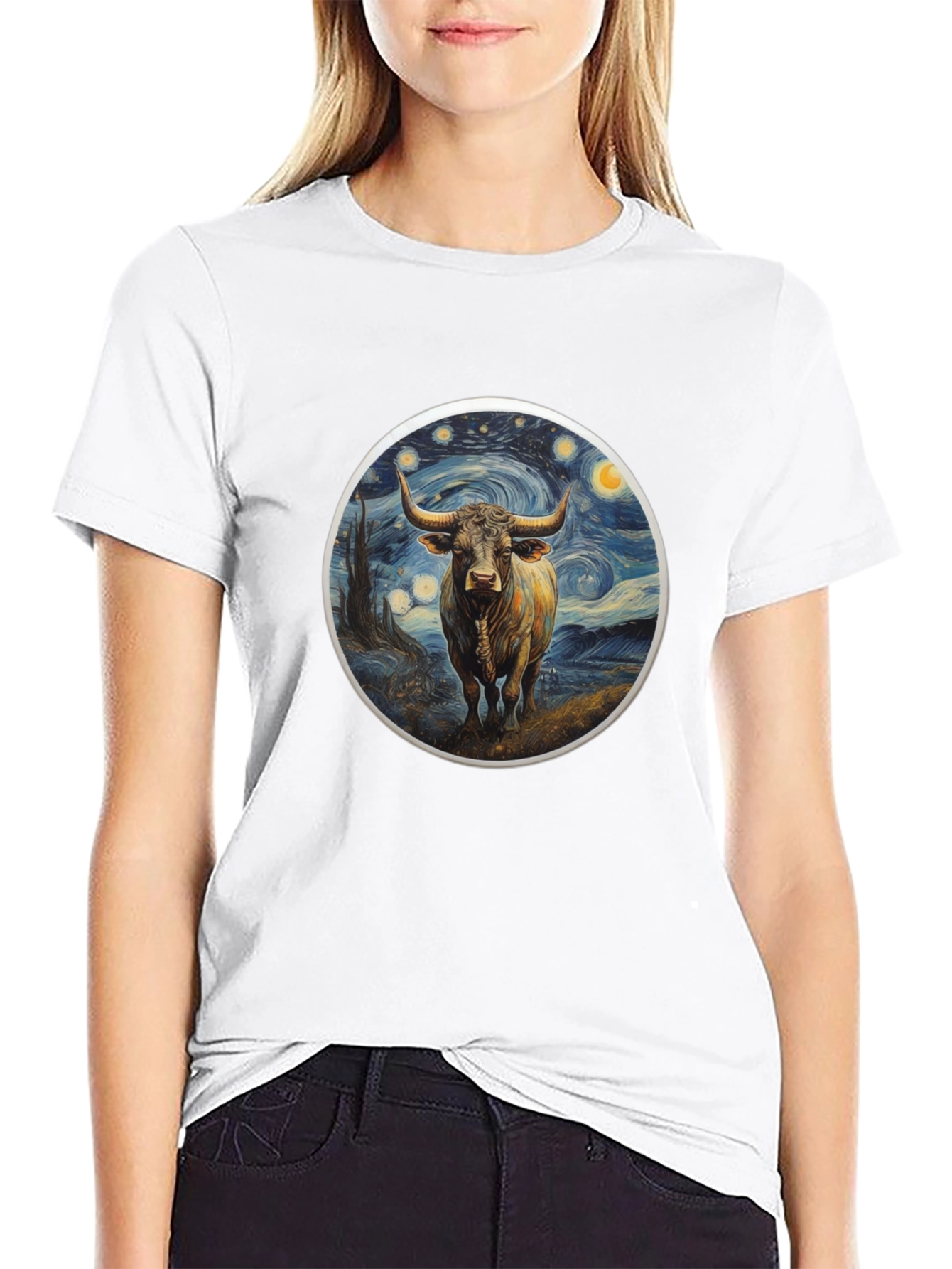 Starry Bull Graphic Tee - Trendy Art Shirt
