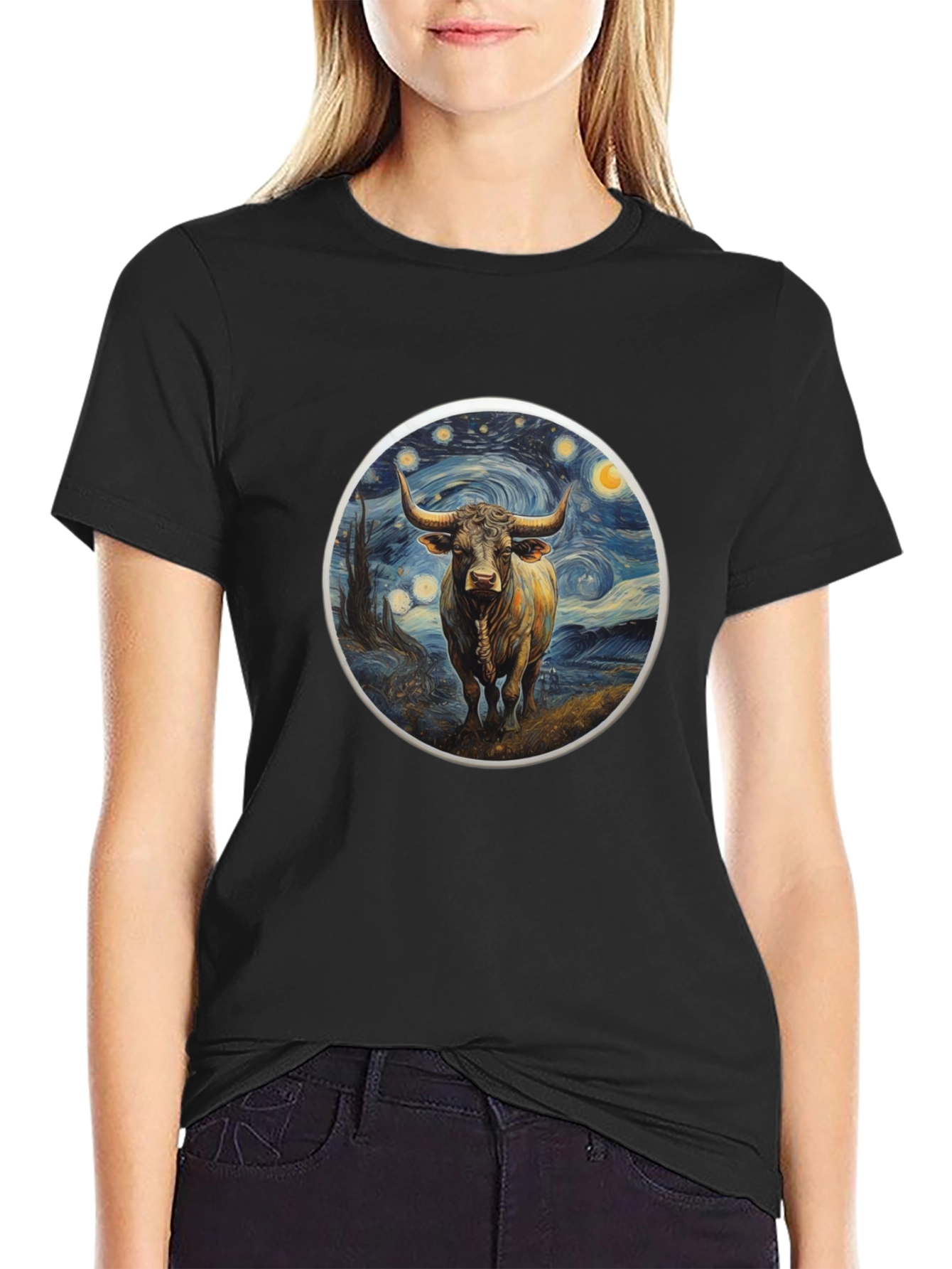 Starry Bull Graphic Tee - Trendy Art Shirt