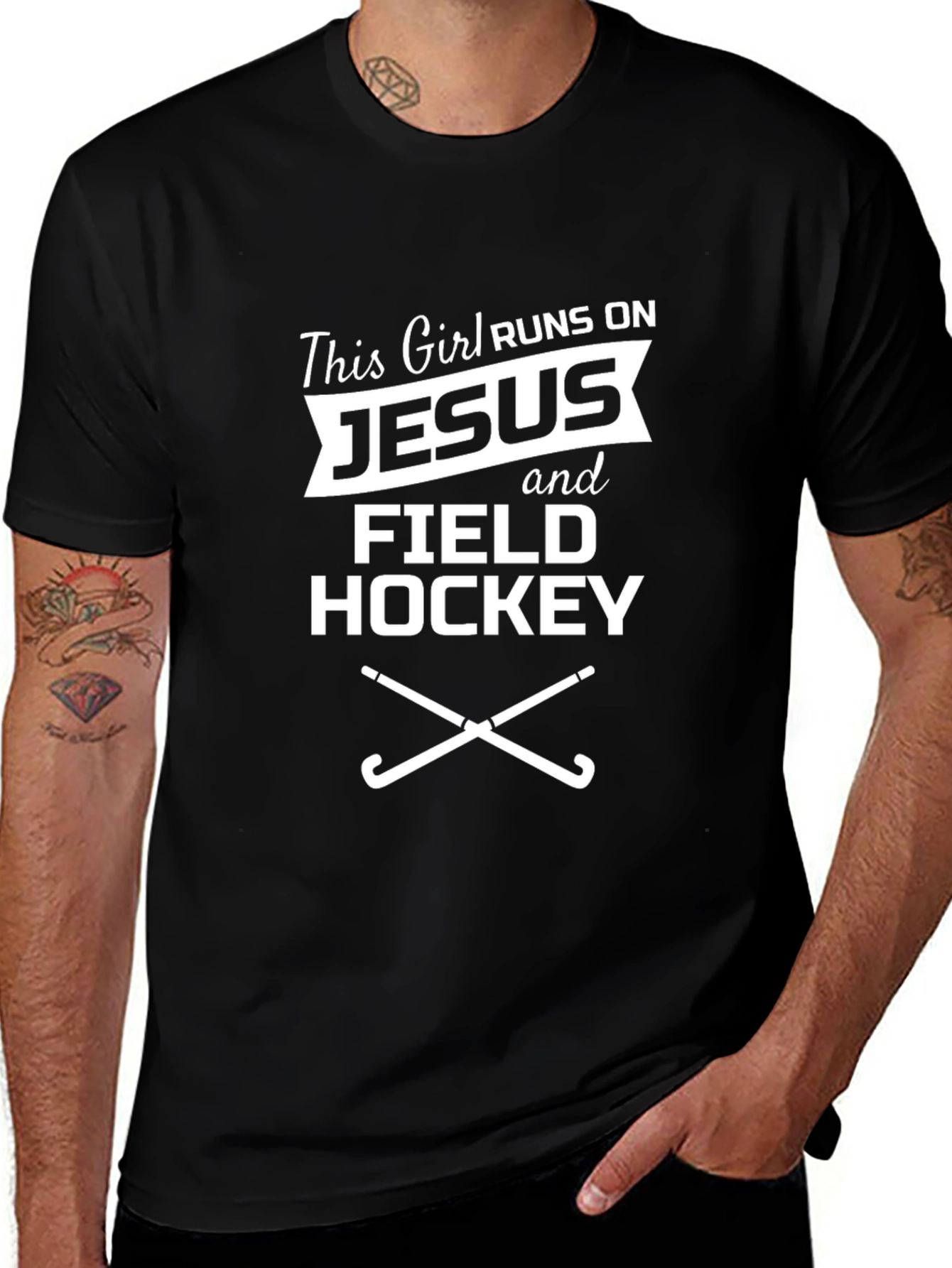 Runs on Jesus and Field Hockey Graphic Tee