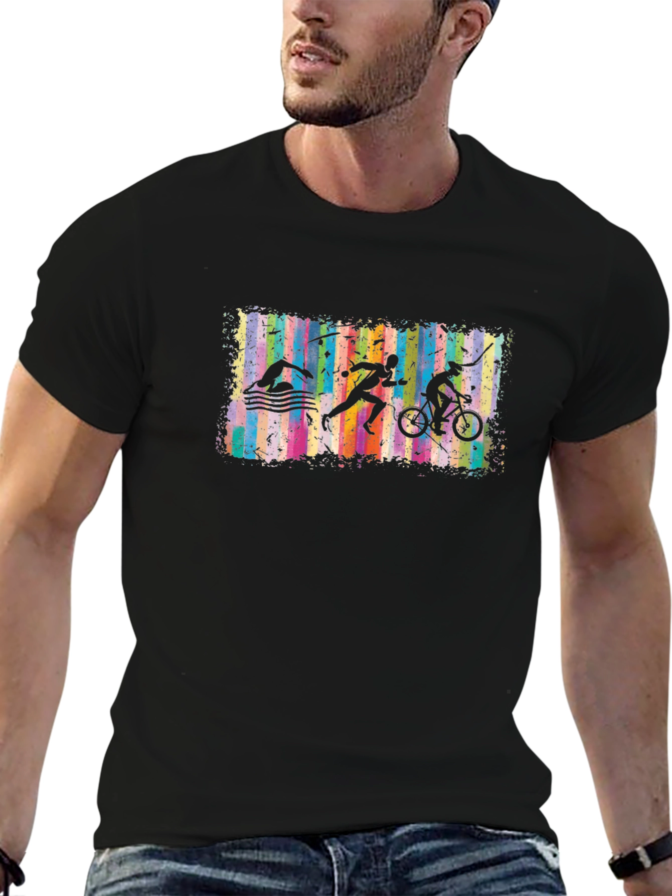 Triathlon Silhouette Graphic Black T-Shirt