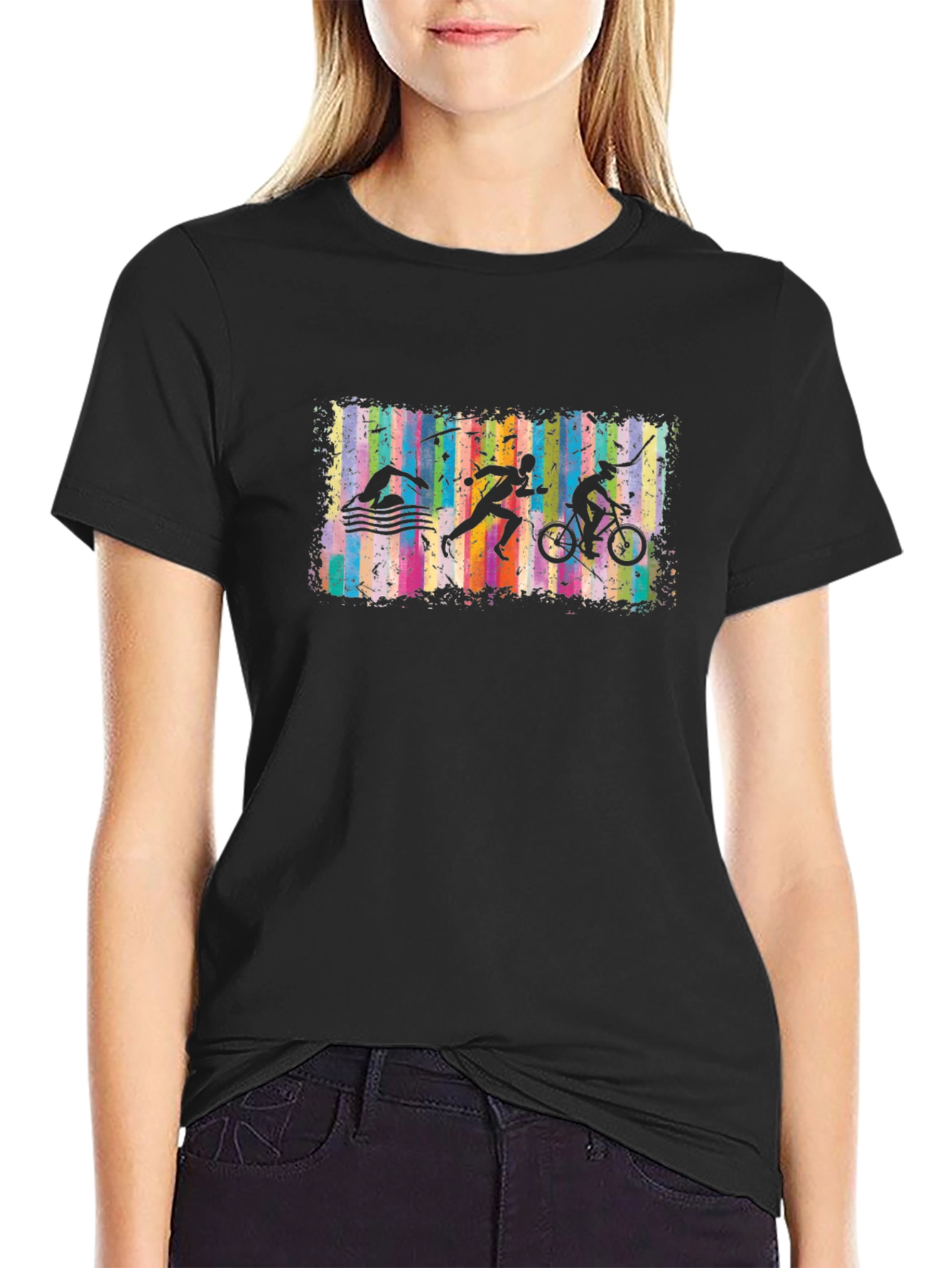 Triathlon Silhouette Graphic Black T-Shirt