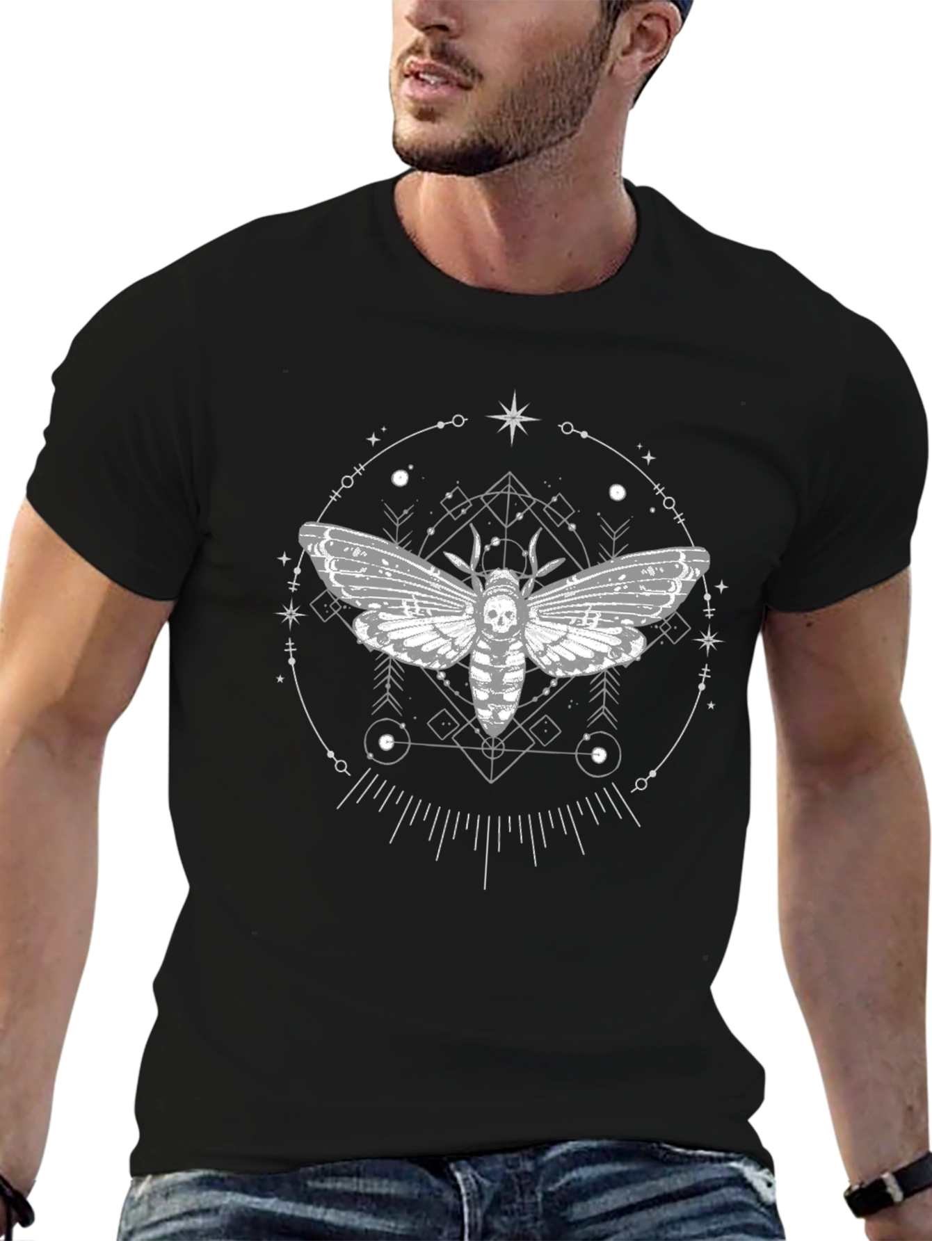 Skull Moth Graphic Tee - Black Crew Neck T-Shirt