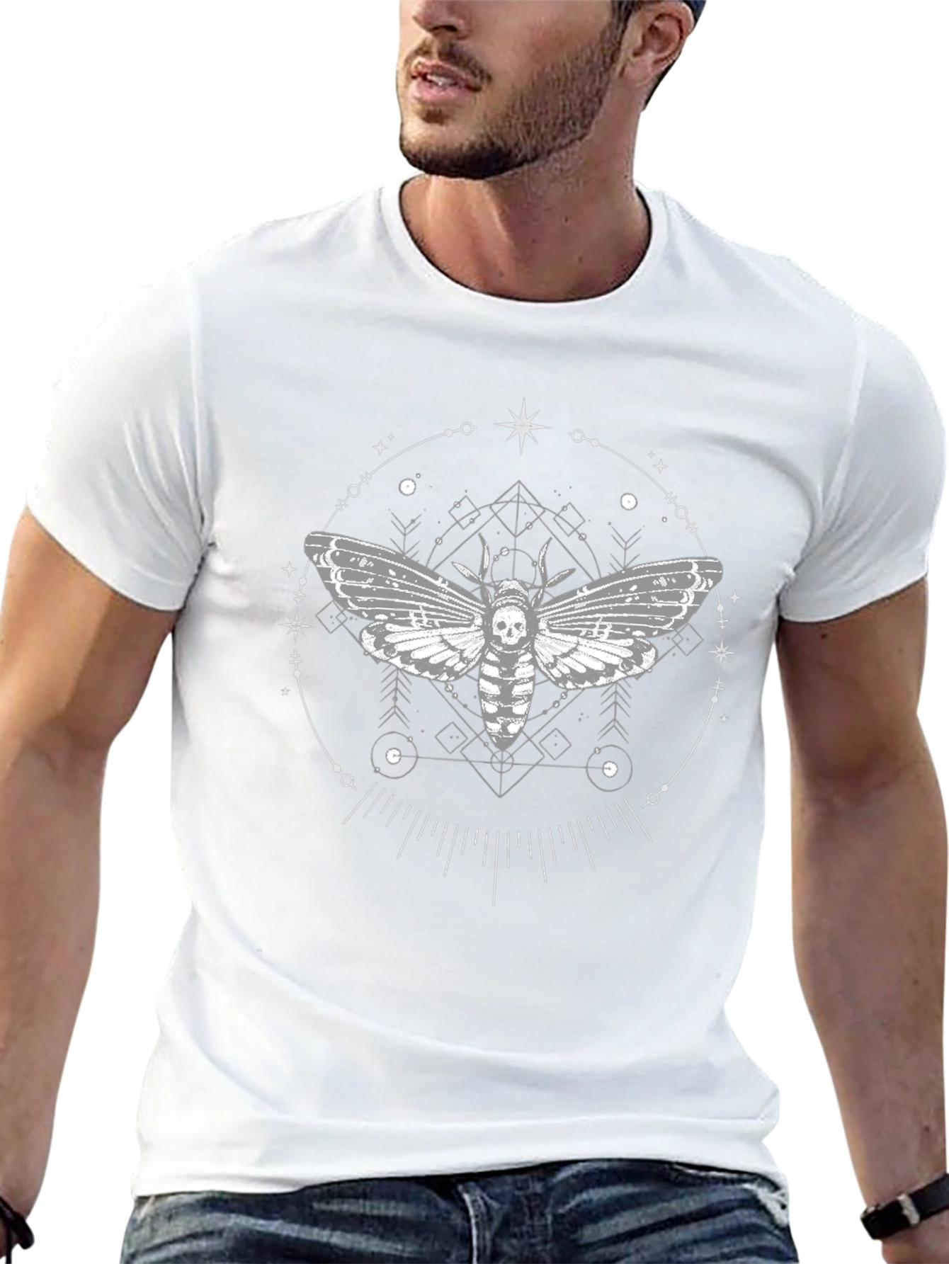 Skull Moth Graphic Tee - Black Crew Neck T-Shirt