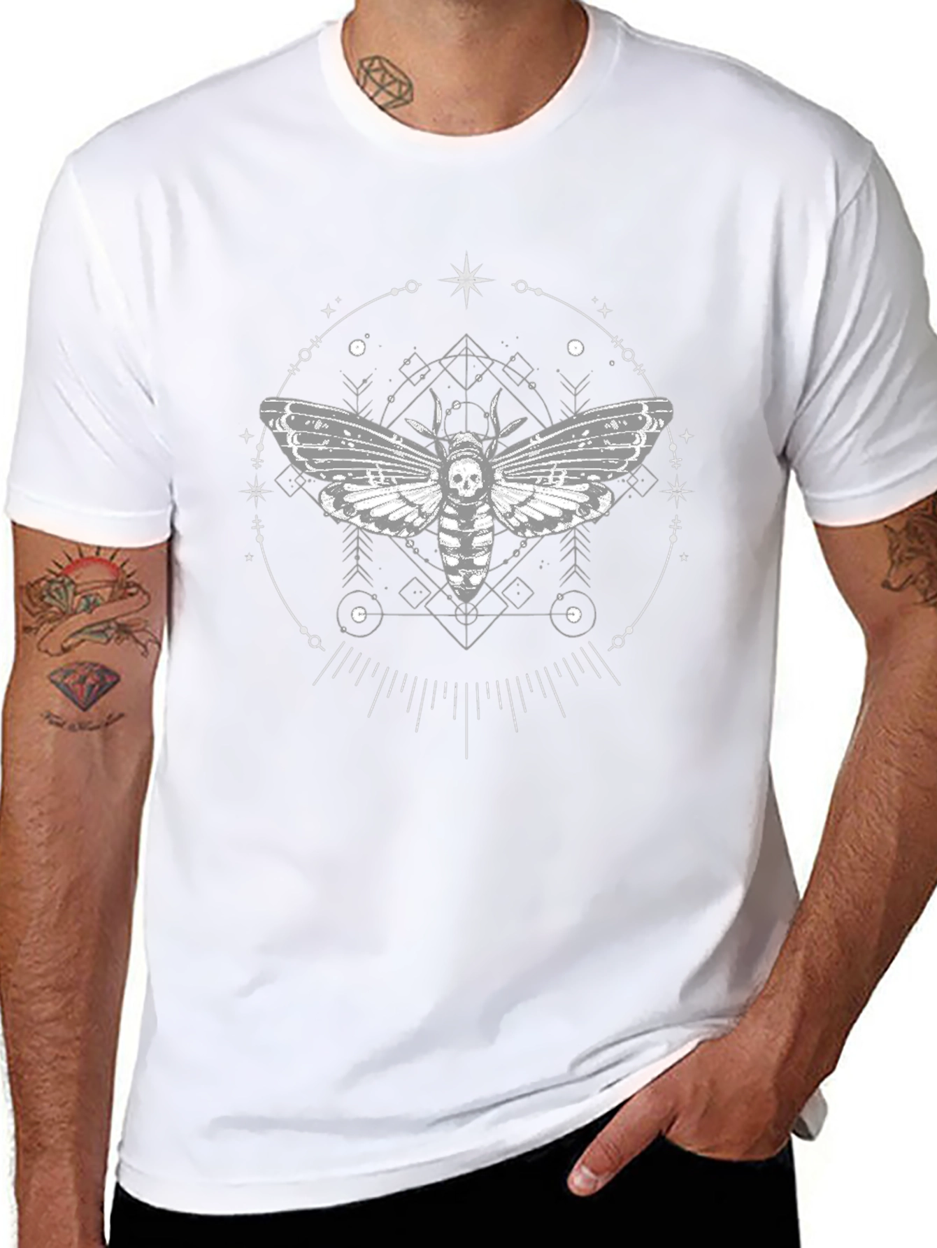 Skull Moth Graphic Tee - Black Crew Neck T-Shirt