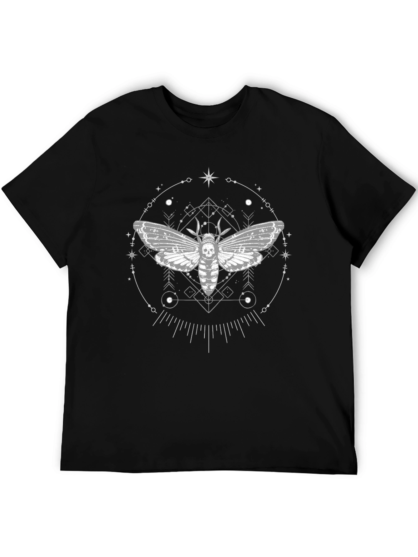 Skull Moth Graphic Tee - Black Crew Neck T-Shirt