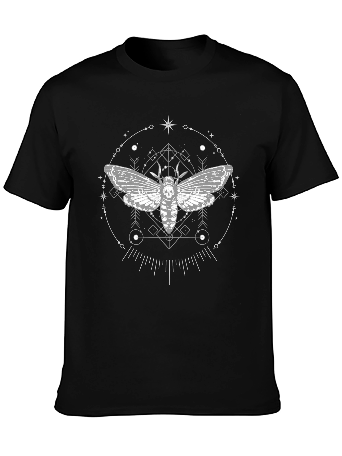 Skull Moth Graphic Tee - Black Crew Neck T-Shirt