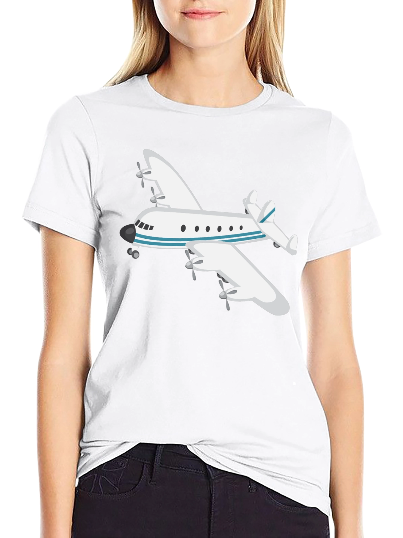 Airplane Graphic Tee - Black Crew Neck T-Shirt