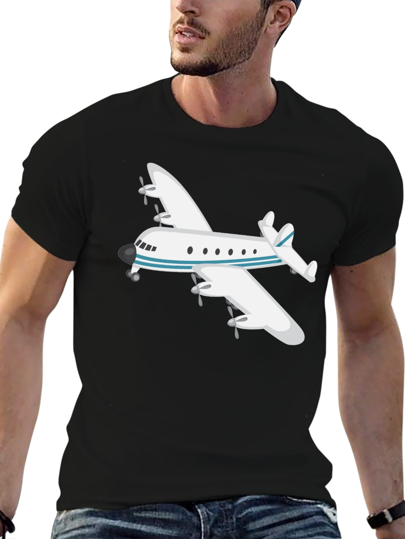 Airplane Graphic Tee - Black Crew Neck T-Shirt
