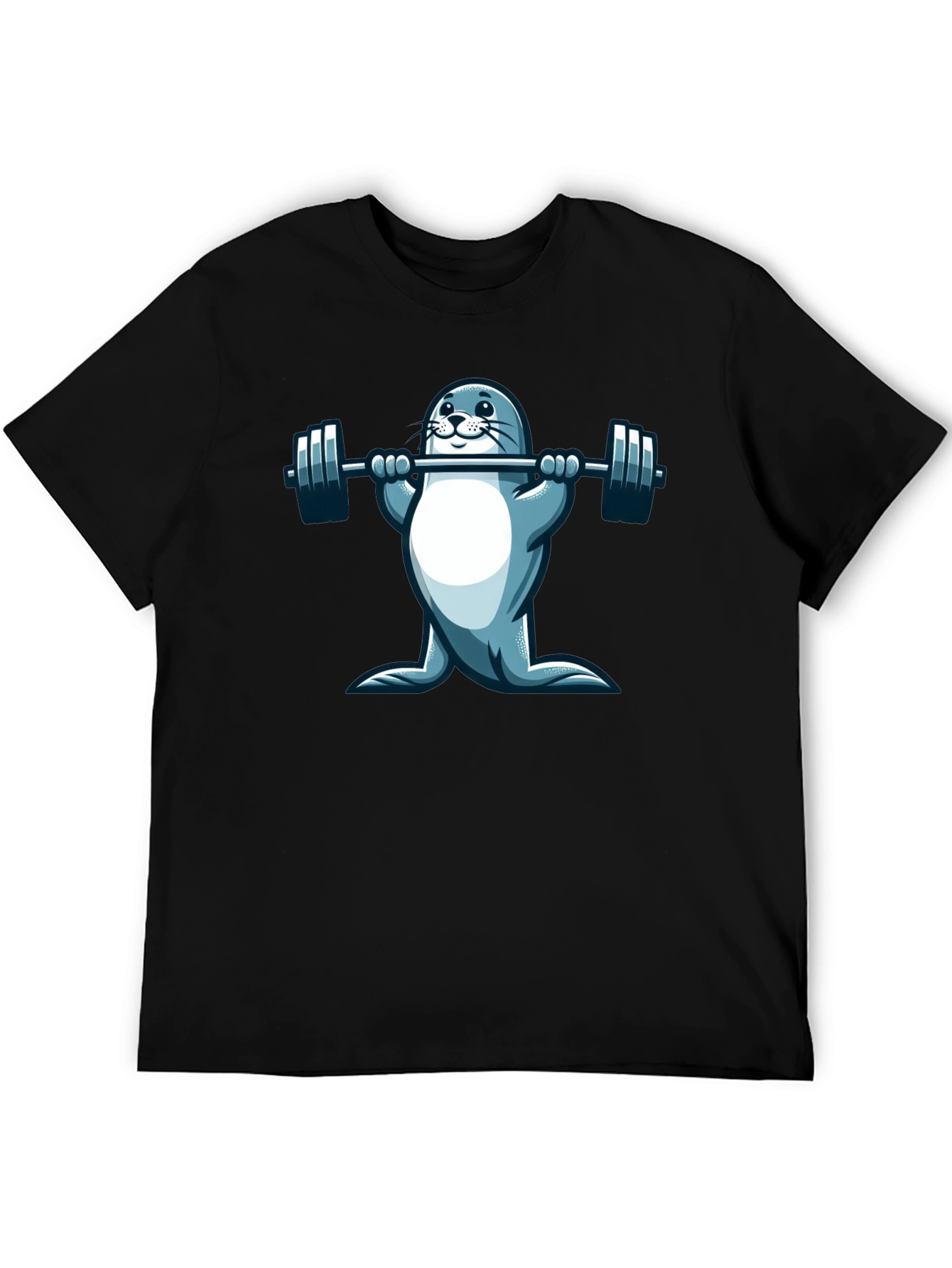 Seal Lifting Weights Graphic T-Shirt - Black
