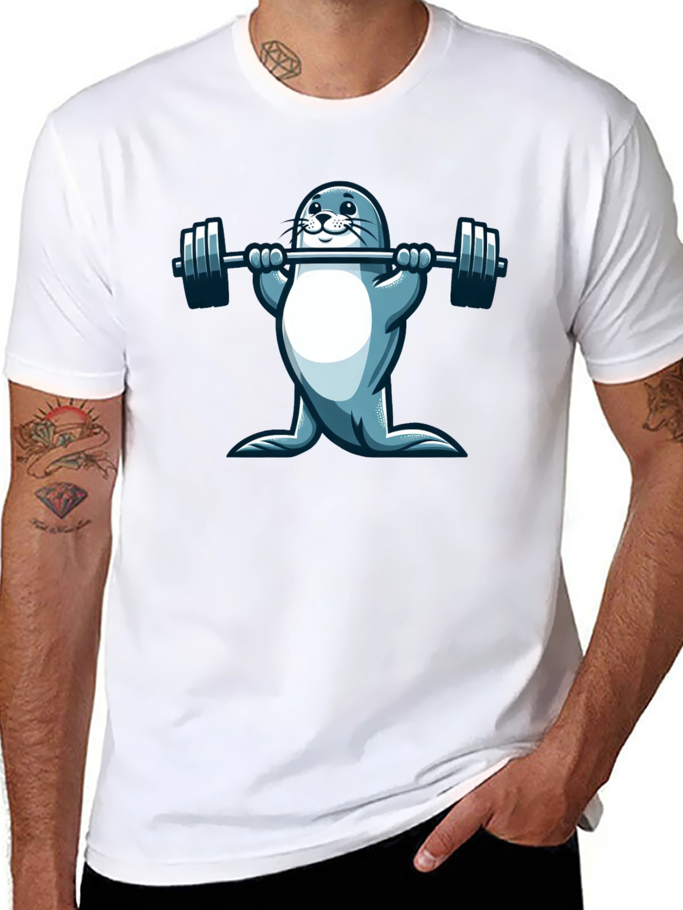 Seal Lifting Weights Graphic T-Shirt - Black