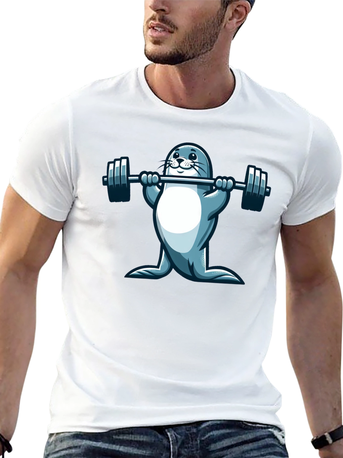 Seal Lifting Weights Graphic T-Shirt - Black