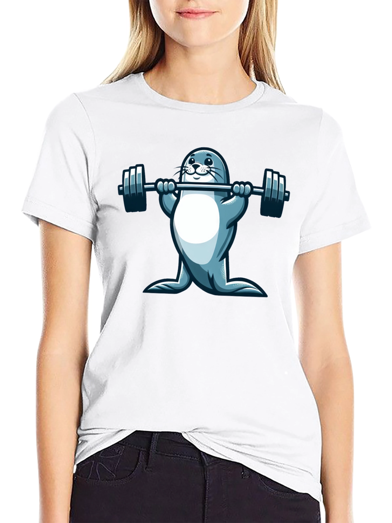 Seal Lifting Weights Graphic T-Shirt - Black