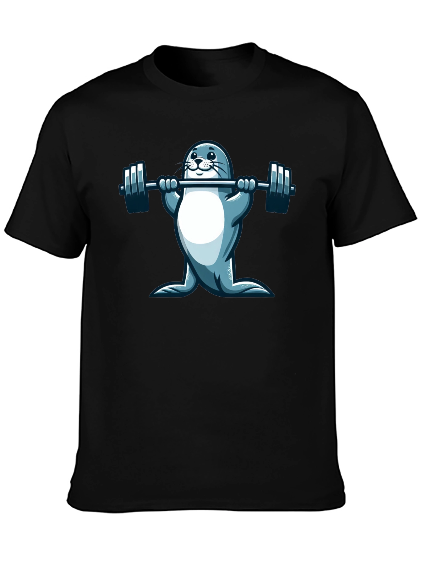 Seal Lifting Weights Graphic T-Shirt - Black