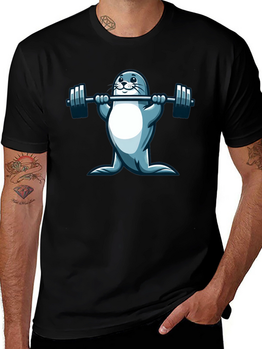 Seal Lifting Weights Graphic T-Shirt - Black