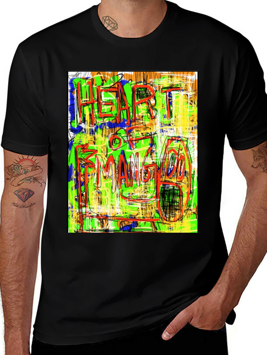 Abstract Heart of Mango Print Black T-Shirt