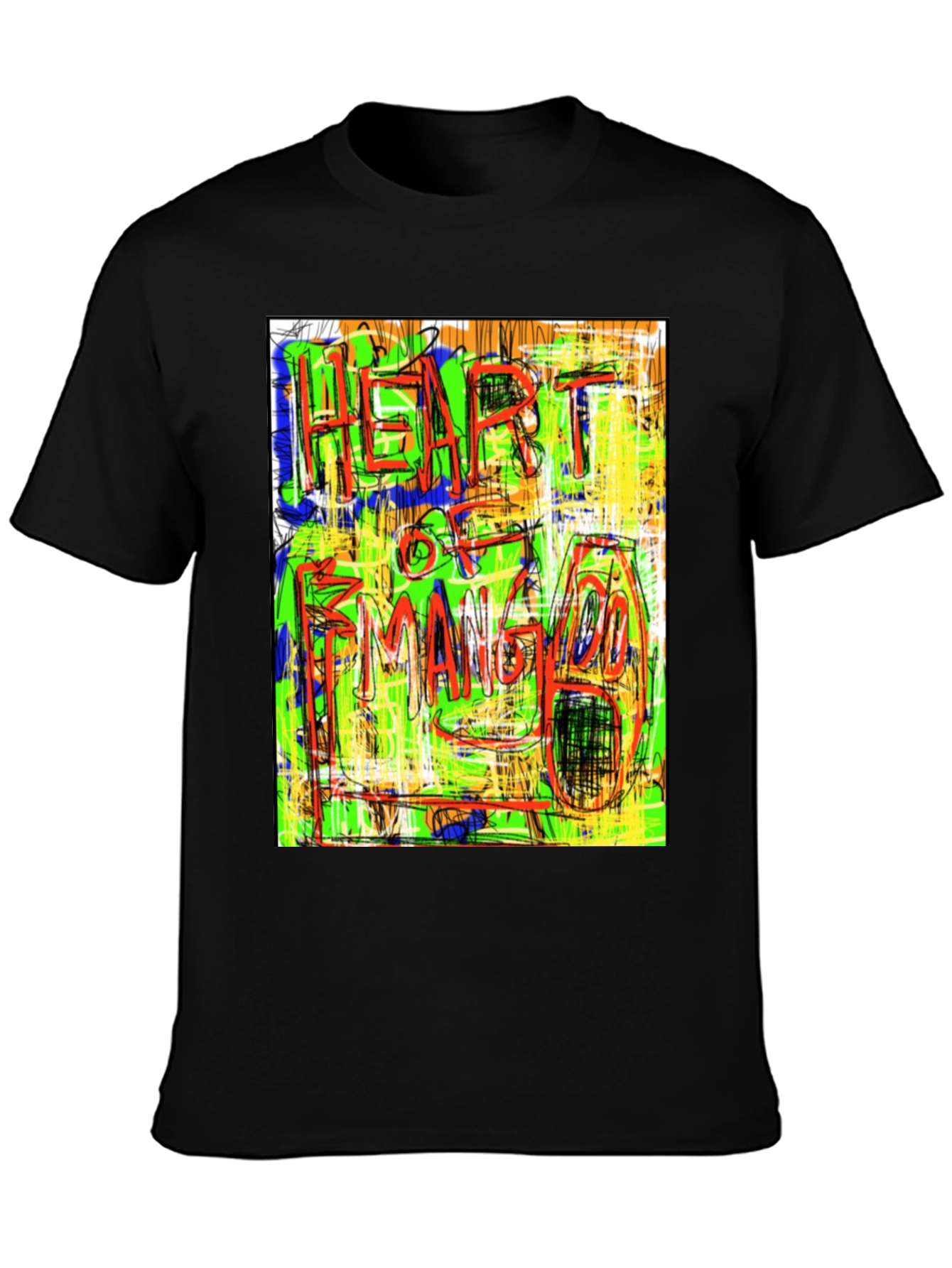 Abstract Heart of Mango Print Black T-Shirt