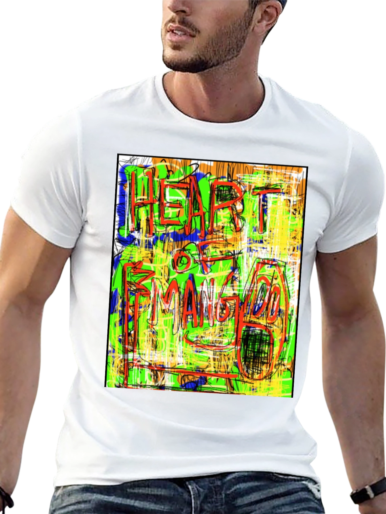 Abstract Heart of Mango Print Black T-Shirt