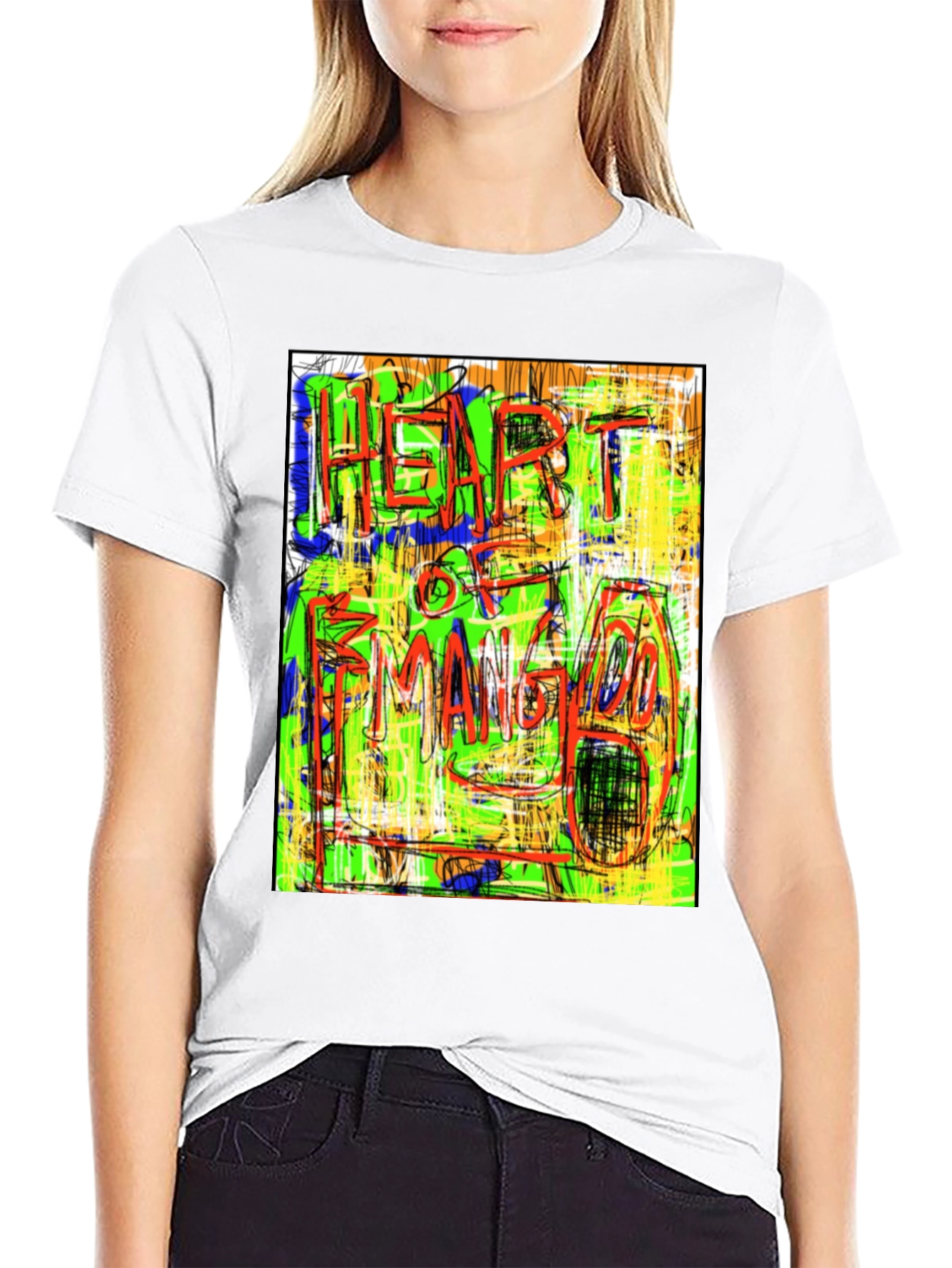 Abstract Heart of Mango Print Black T-Shirt