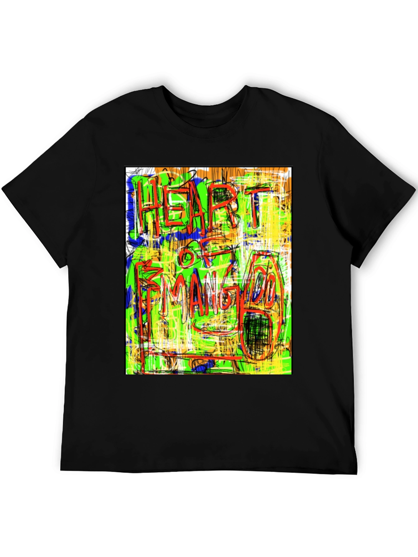 Abstract Heart of Mango Print Black T-Shirt
