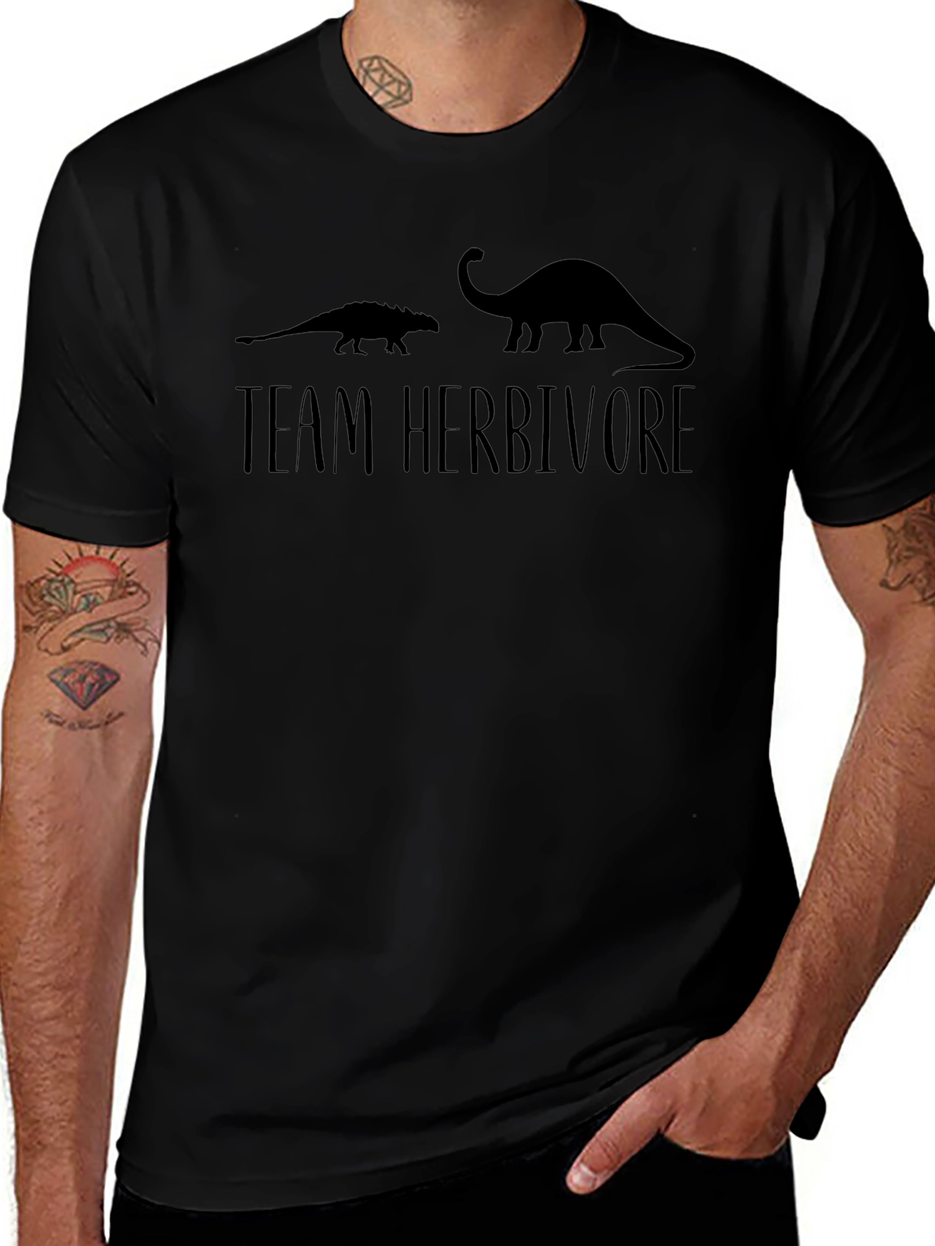 Team Herbivore Black T-Shirt - Dinosaur Graphic Tee