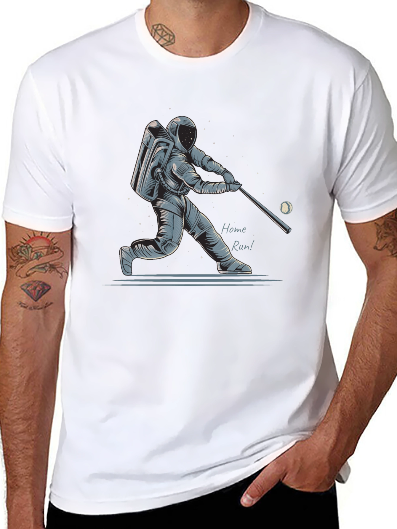 Astronaut Baseball Home Run Graphic T-Shirt