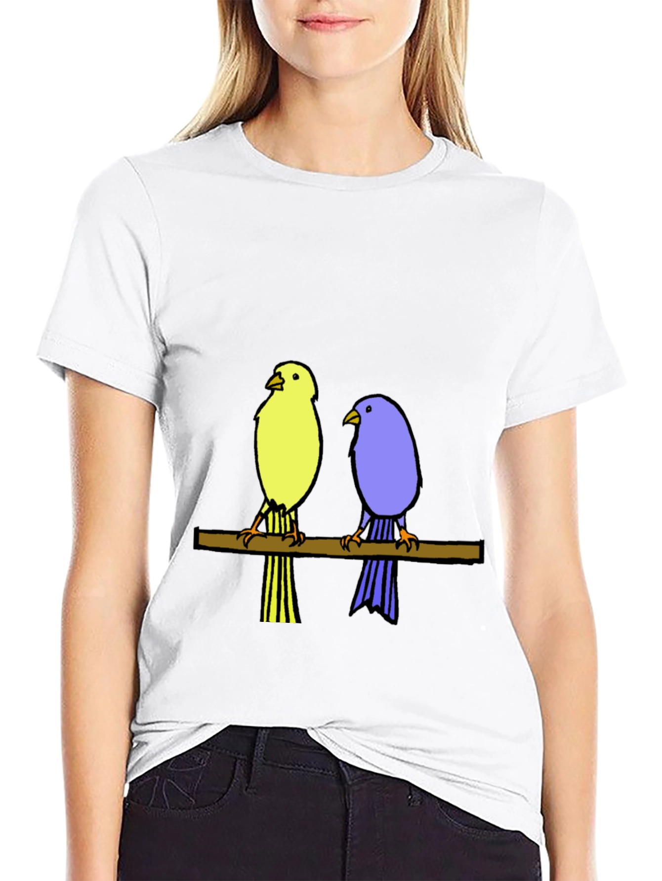 Two Birds on Branch Black Graphic Tee