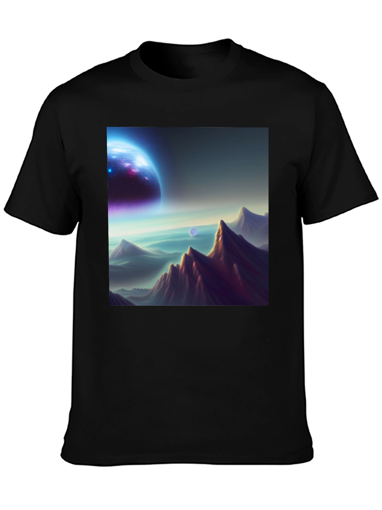 Cosmic Landscape Graphic Tee - Black Cotton Blend