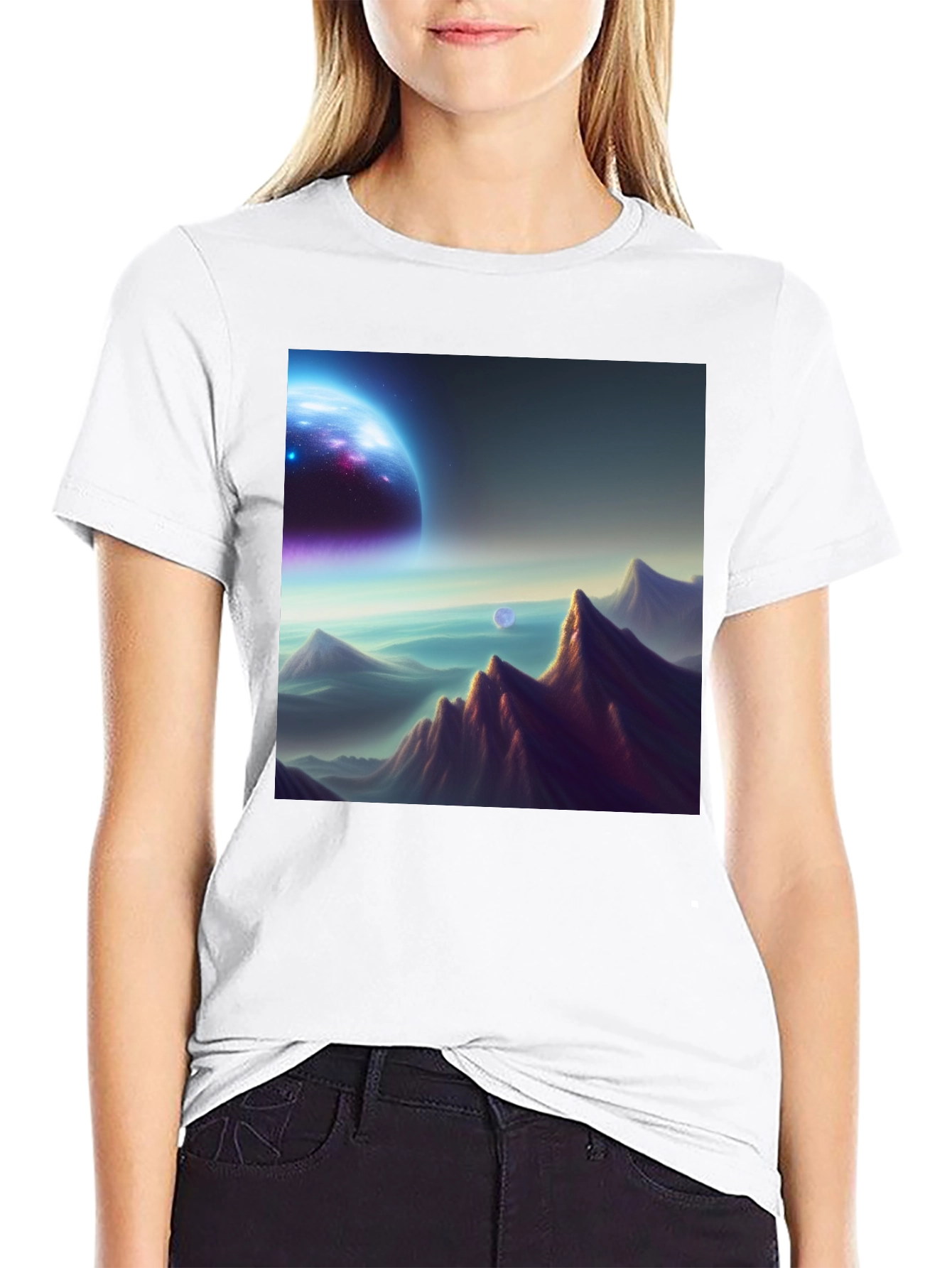 Cosmic Landscape Graphic Tee - Black Cotton Blend