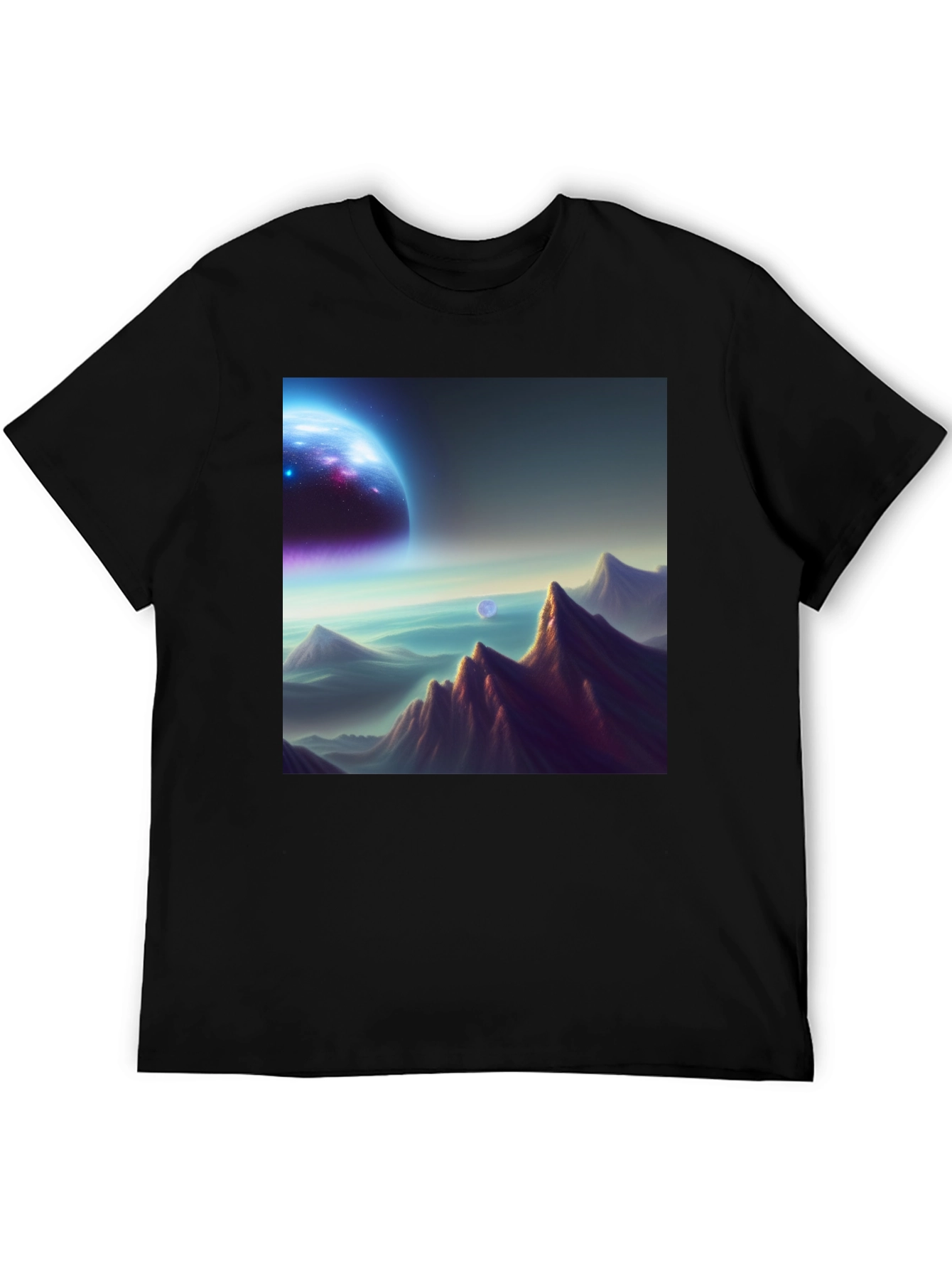 Cosmic Landscape Graphic Tee - Black Cotton Blend