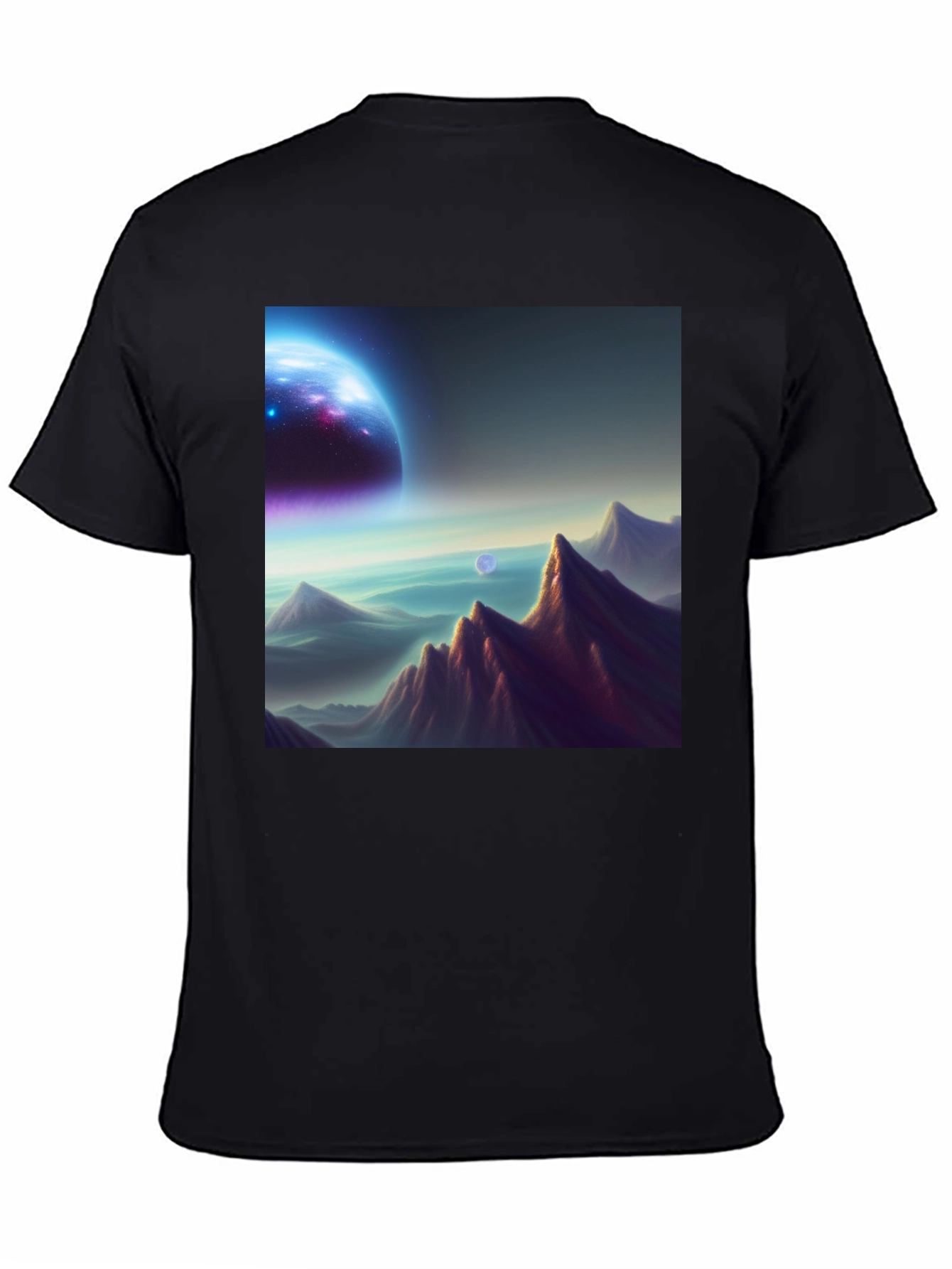 Cosmic Landscape Graphic Tee - Black Cotton Blend