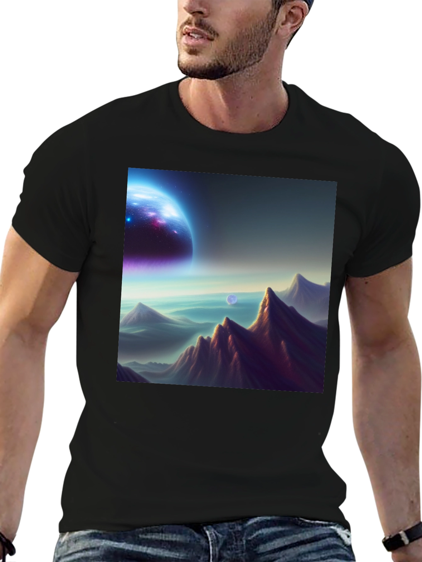 Cosmic Landscape Graphic Tee - Black Cotton Blend