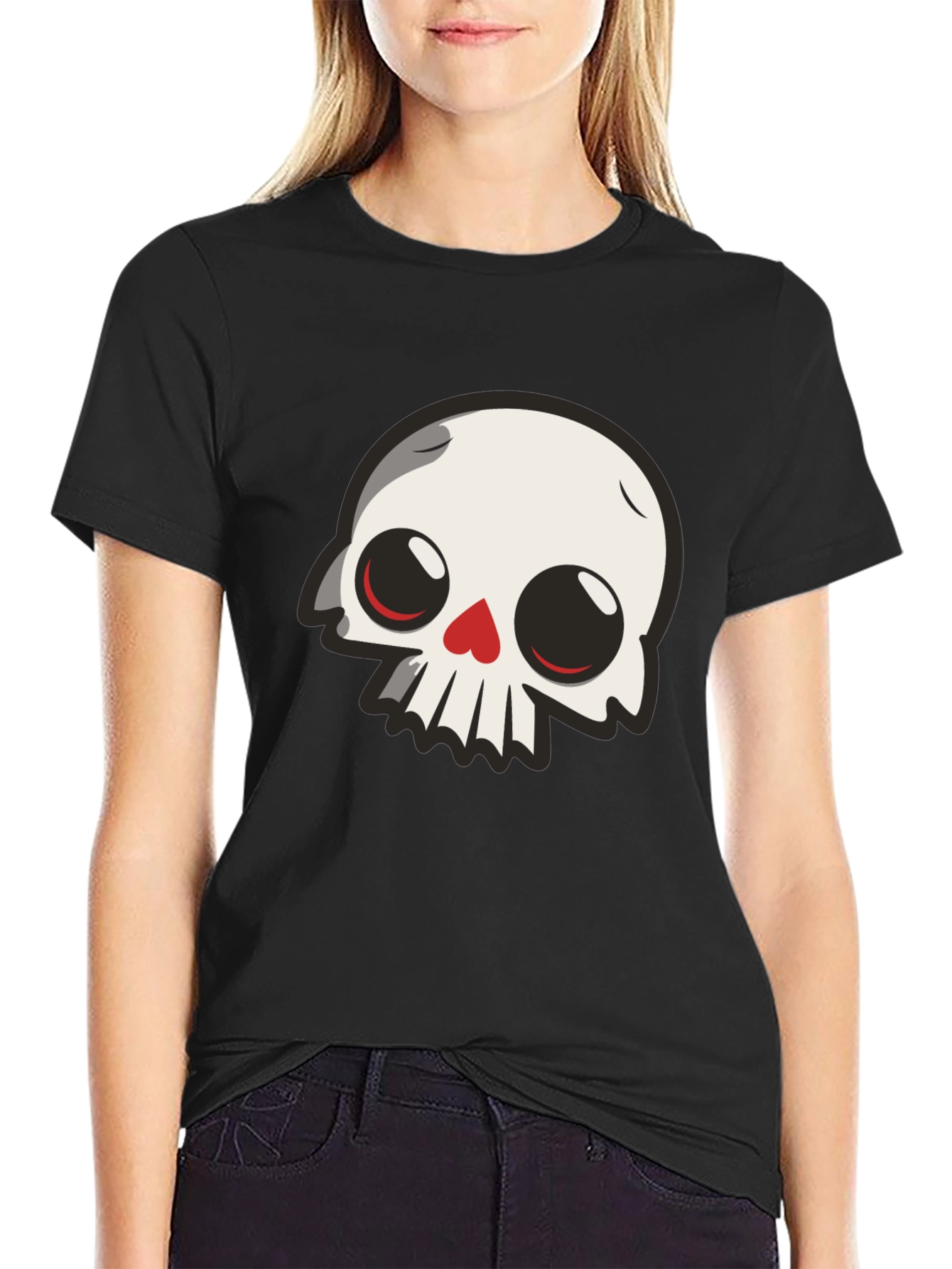 Cartoon Skull Graphic Black T-Shirt