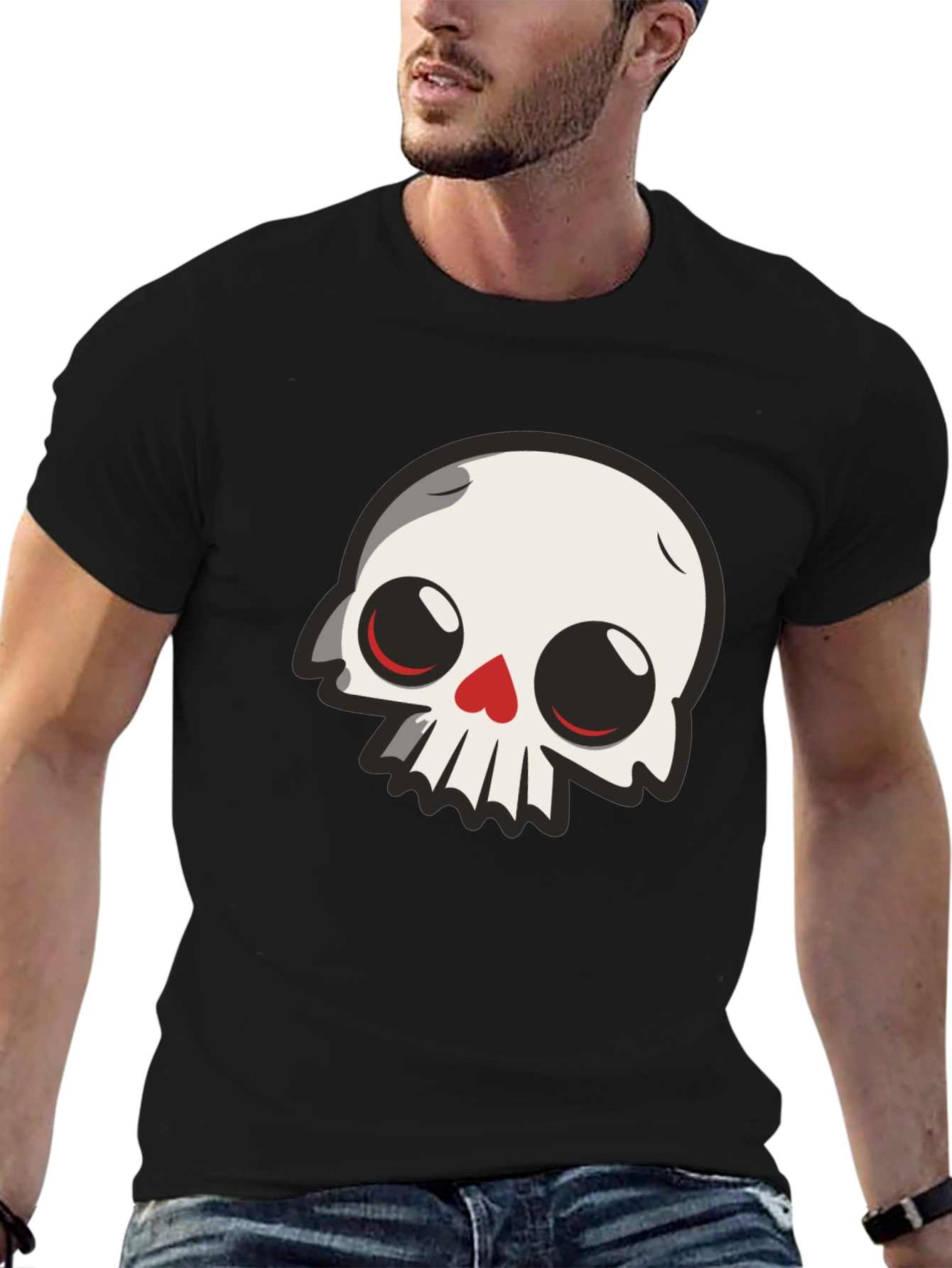 Cartoon Skull Graphic Black T-Shirt
