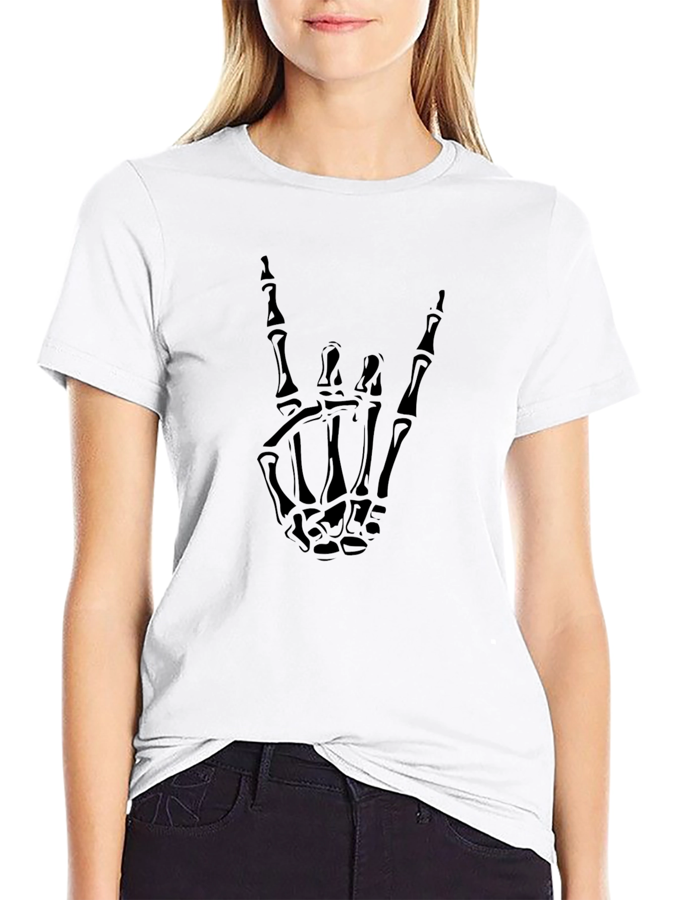 Skeleton Hand Rock On Graphic T-Shirt