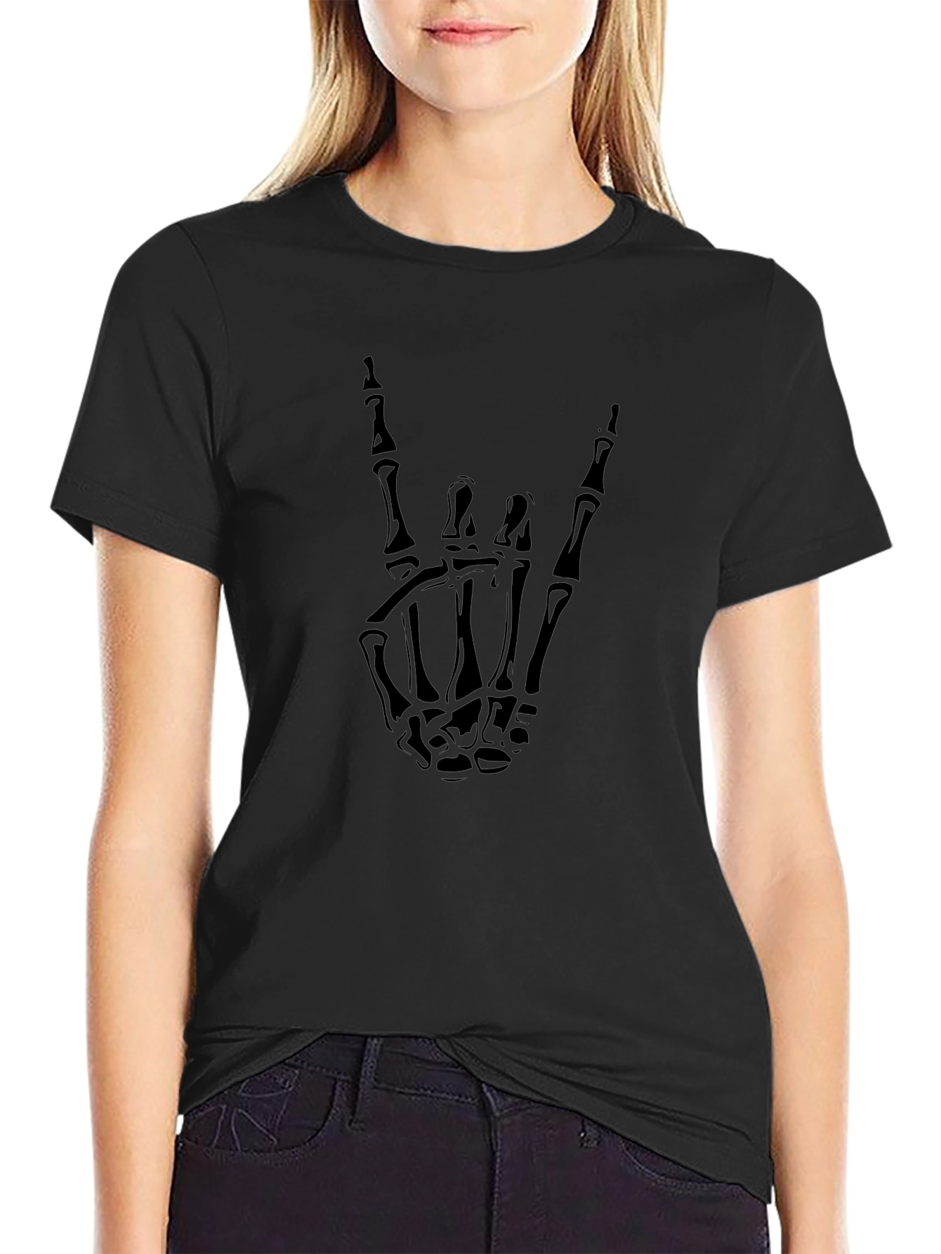 Skeleton Hand Rock On Graphic T-Shirt