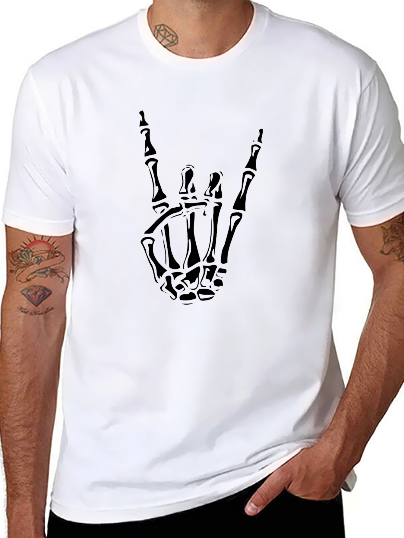 Skeleton Hand Rock On Graphic T-Shirt