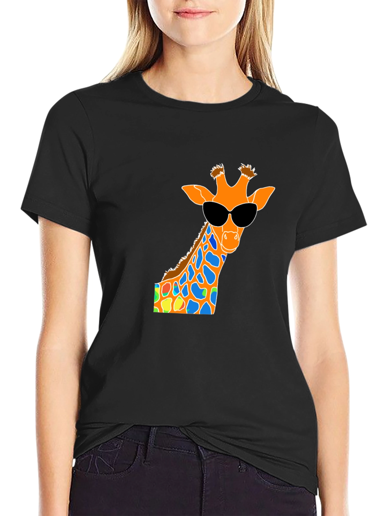 Cool Giraffe Graphic Tee - Black Cotton T-Shirt
