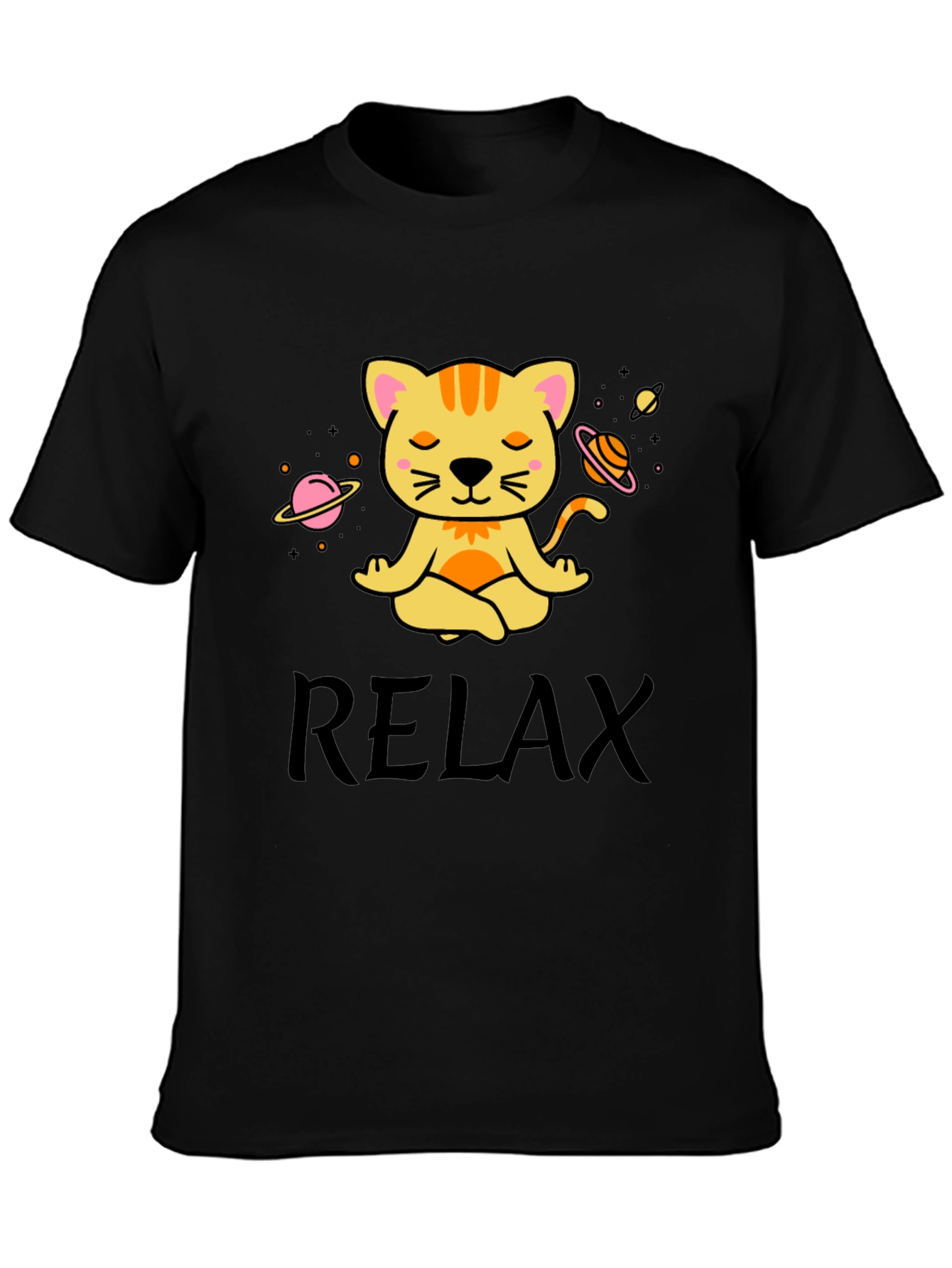 Relaxing Space Cat T-Shirt - Meditating Feline Tee