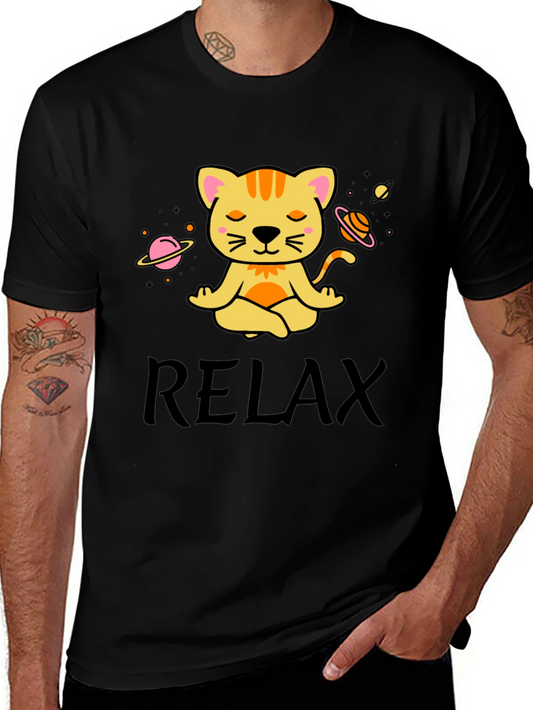 Relaxing Space Cat T-Shirt - Meditating Feline Tee